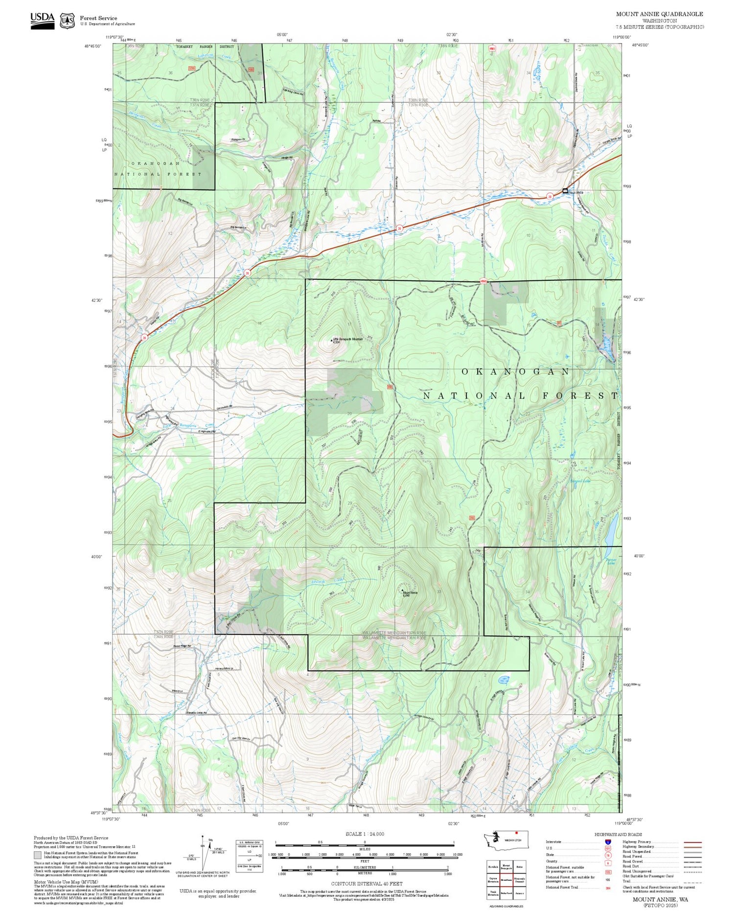 2025 Forest Service Topo Map of Mount Annie Washington