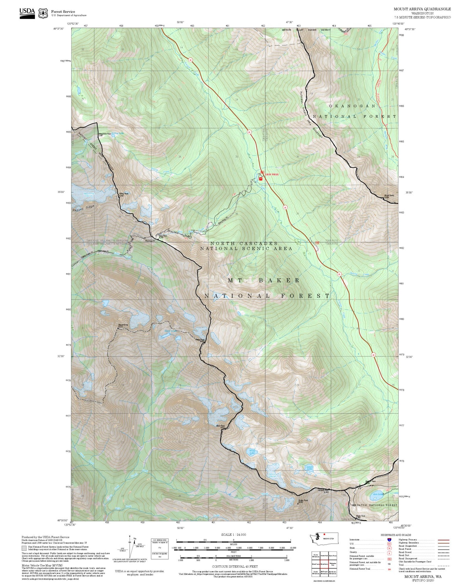 2025 Forest Service Topo Map of Mount Arriva Washington