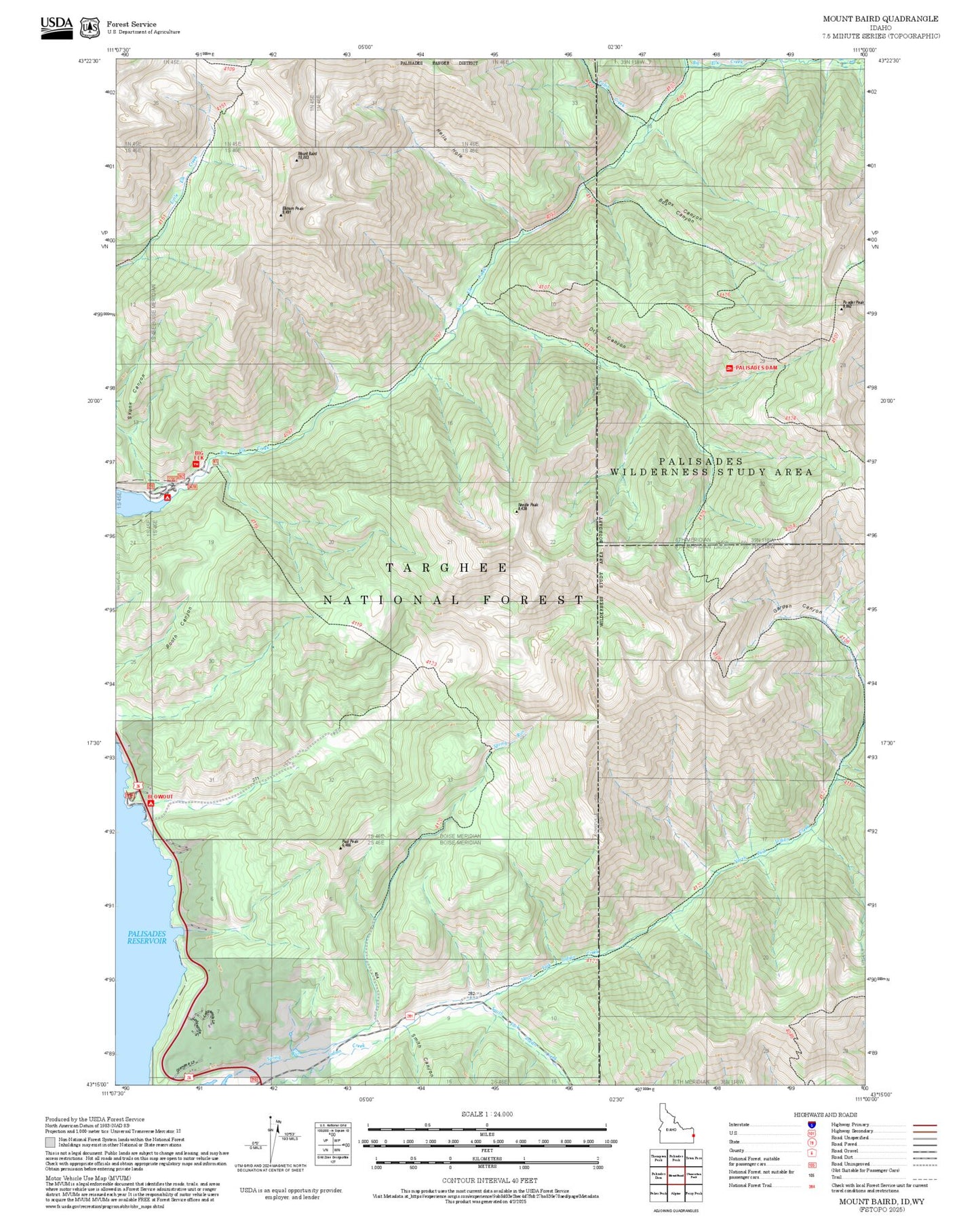 2025 Forest Service Topo Map of Mount Baird Idaho
