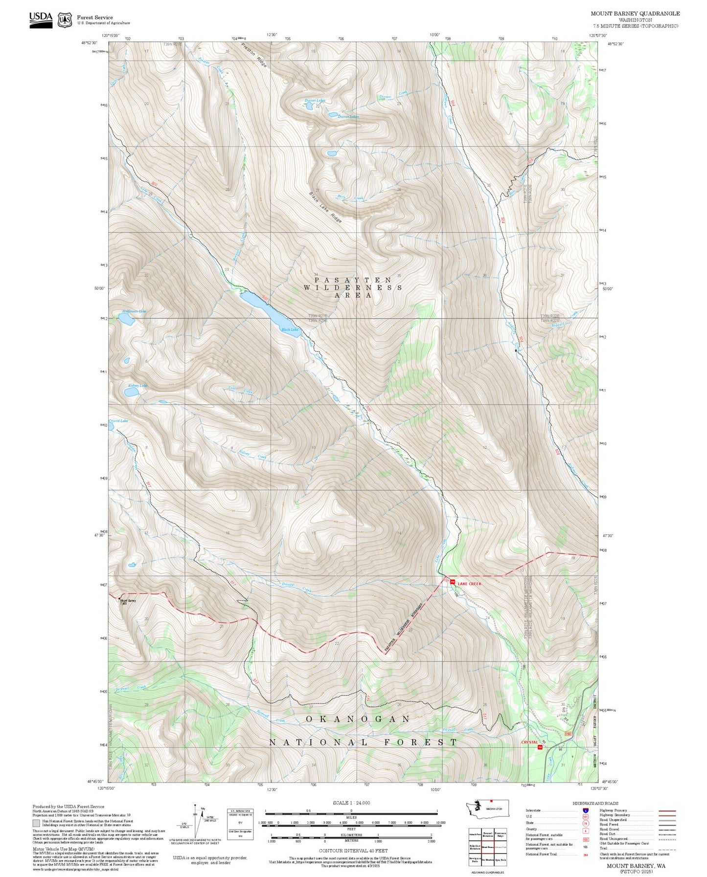 2025 Forest Service Topo Map of Mount Barney Washington