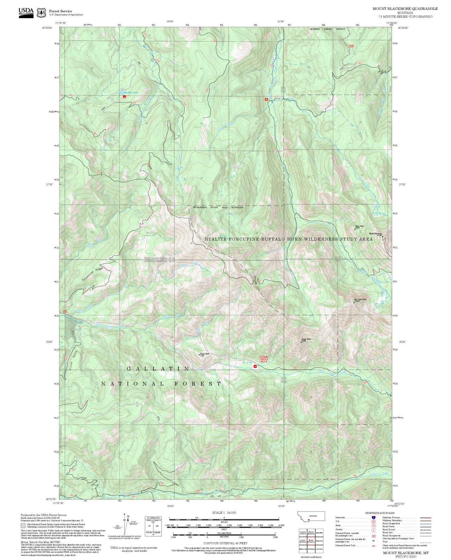 2025 Forest Service Topo Map of Mount Blackmore Montana