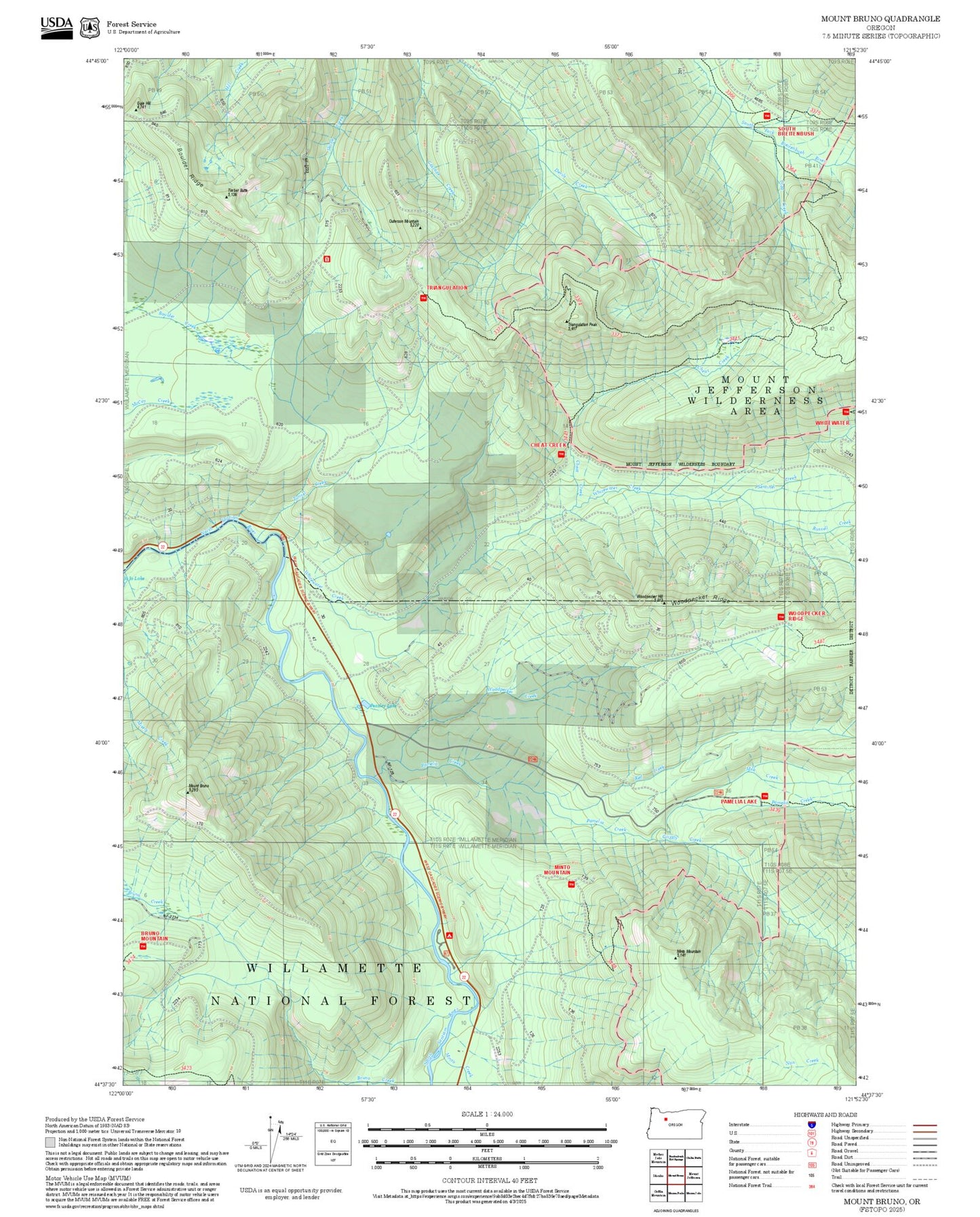 2025 Forest Service Topo Map of Mount Bruno Oregon