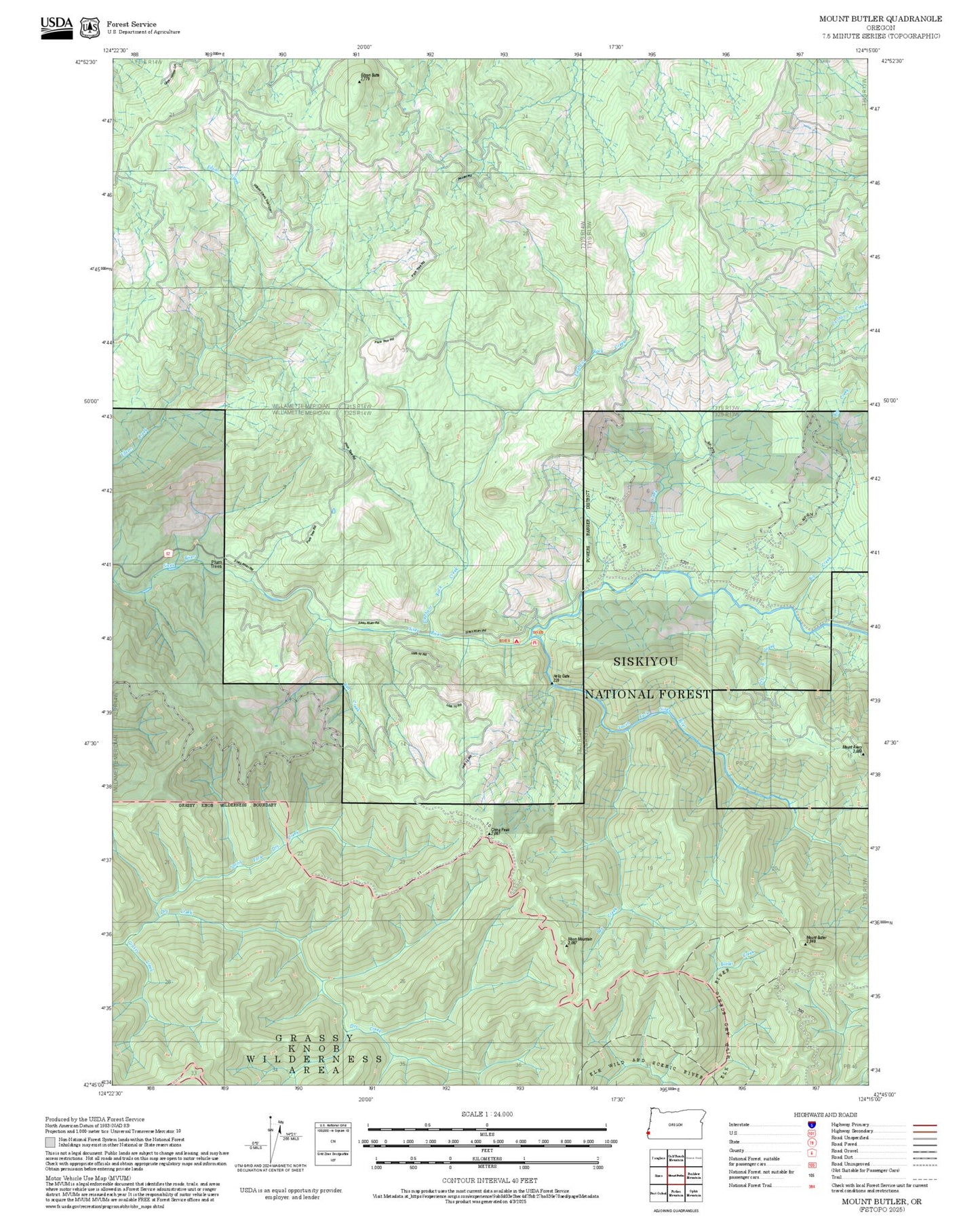 2025 Forest Service Topo Map of Mount Butler Oregon