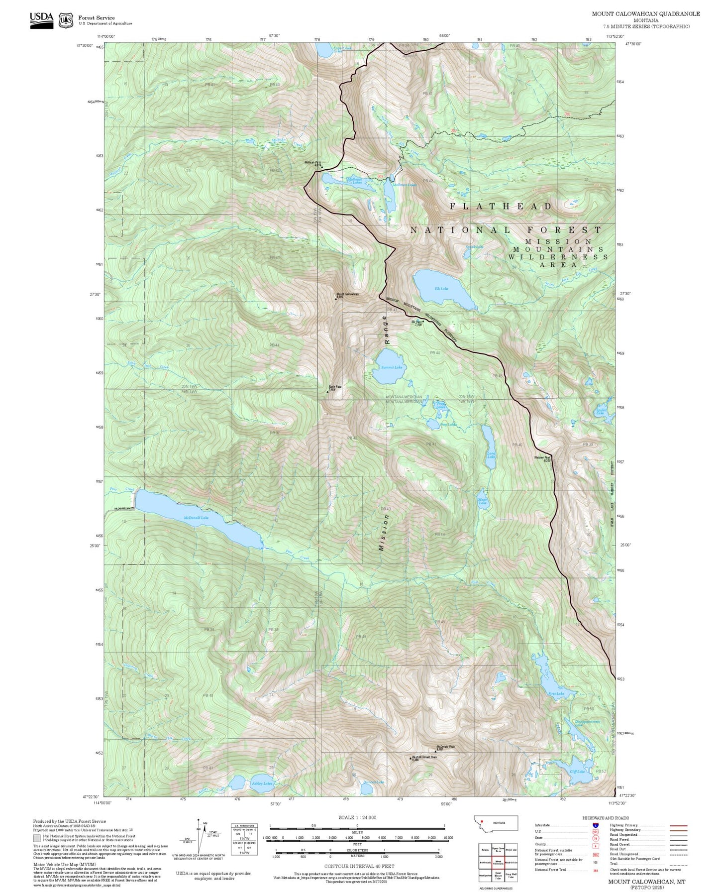 2025 Forest Service Topo Map of Mount Calowahcan Montana