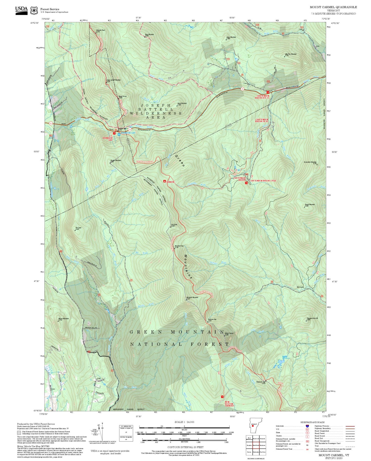 2025 Forest Service Topo Map of Mount Carmel Vermont