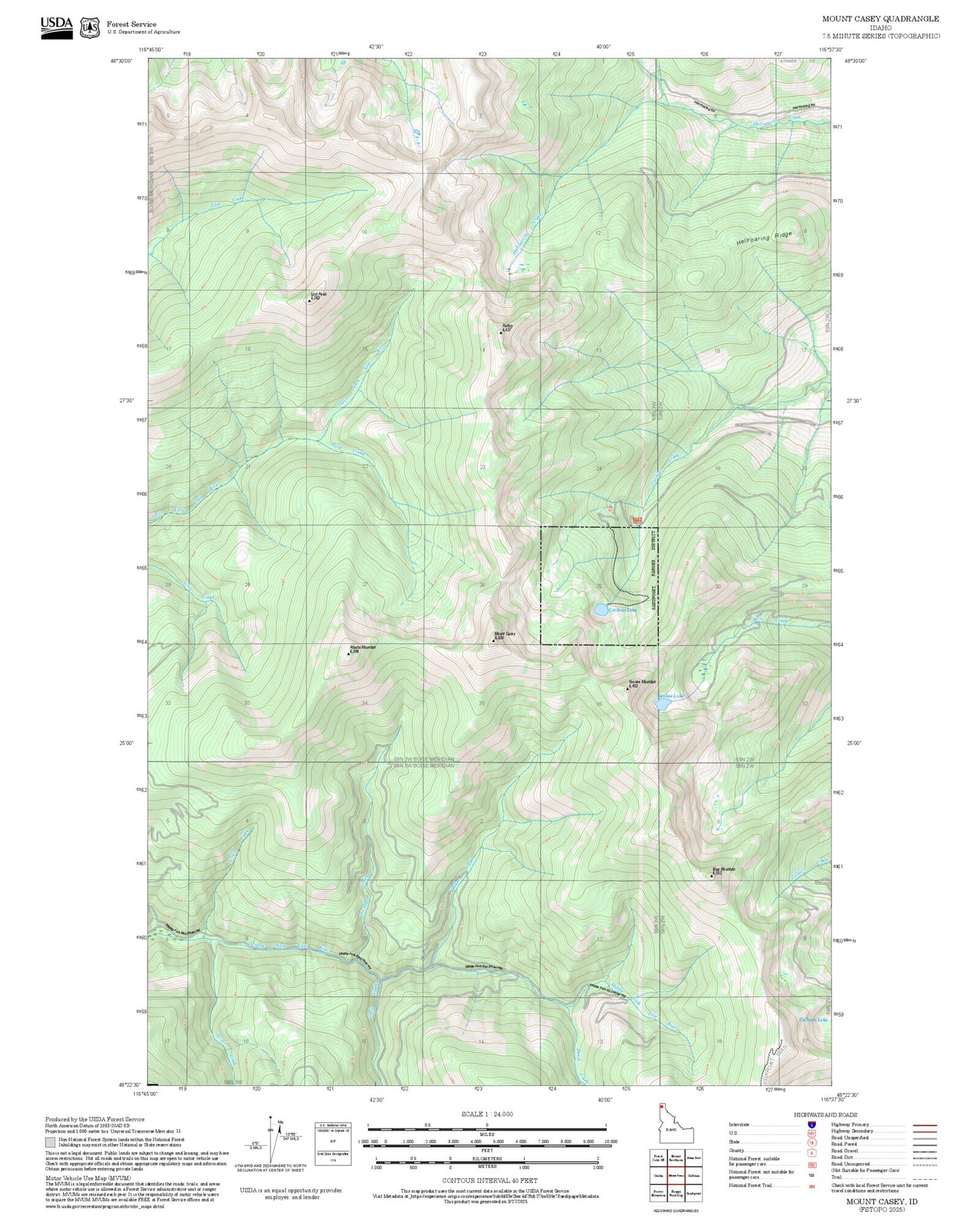 2025 Forest Service Topo Map of Mount Casey Idaho