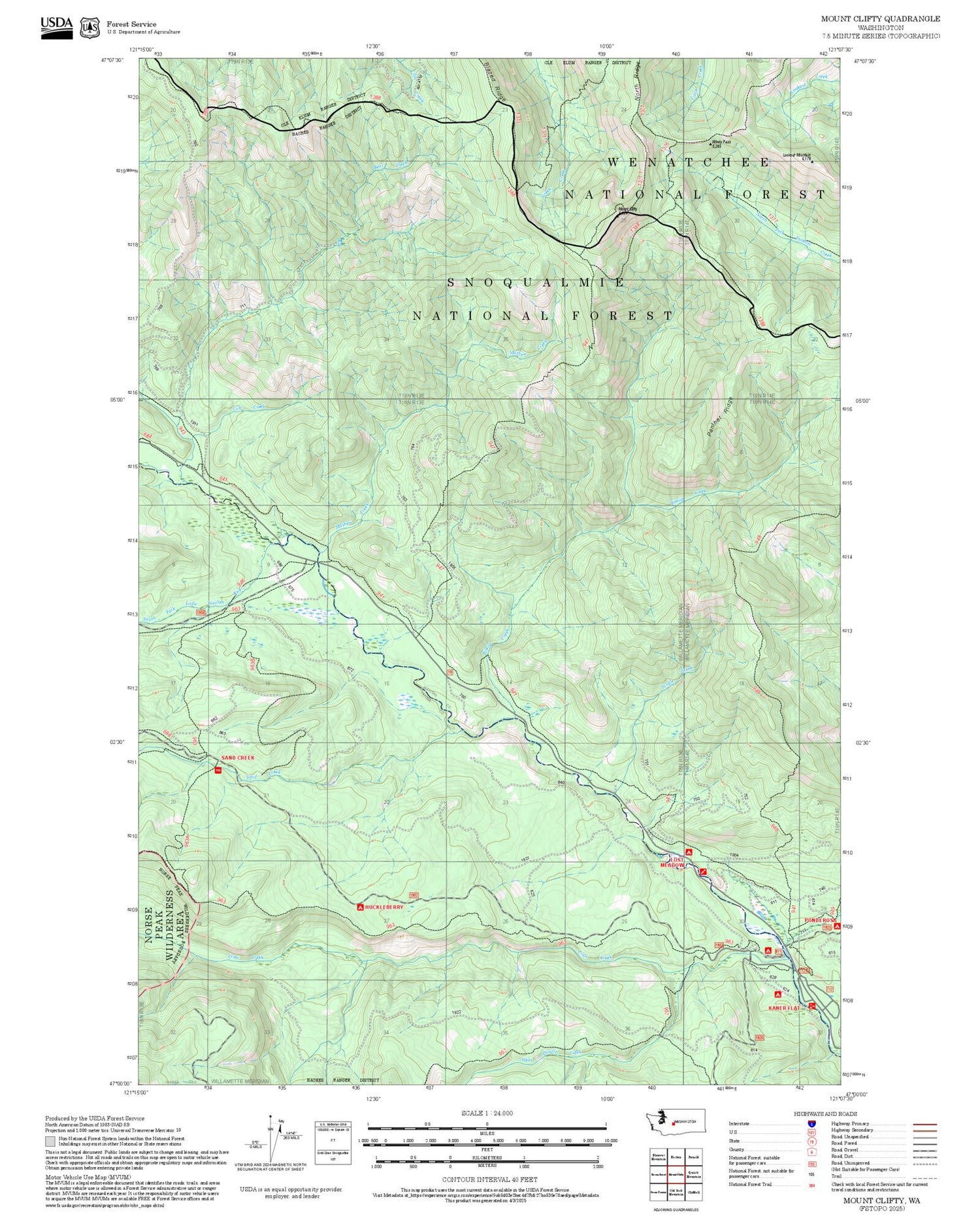 2025 Forest Service Topo Map of Mount Clifty Washington