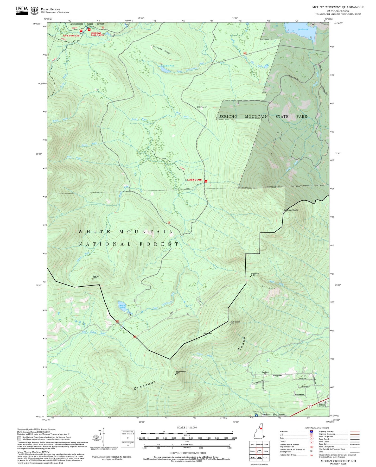 2025 Forest Service Topo Map of Mount Crescent New Hampshire