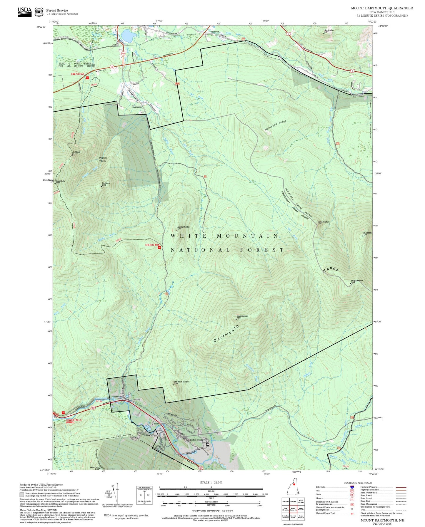 2025 Forest Service Topo Map of Mount Dartmouth New Hampshire