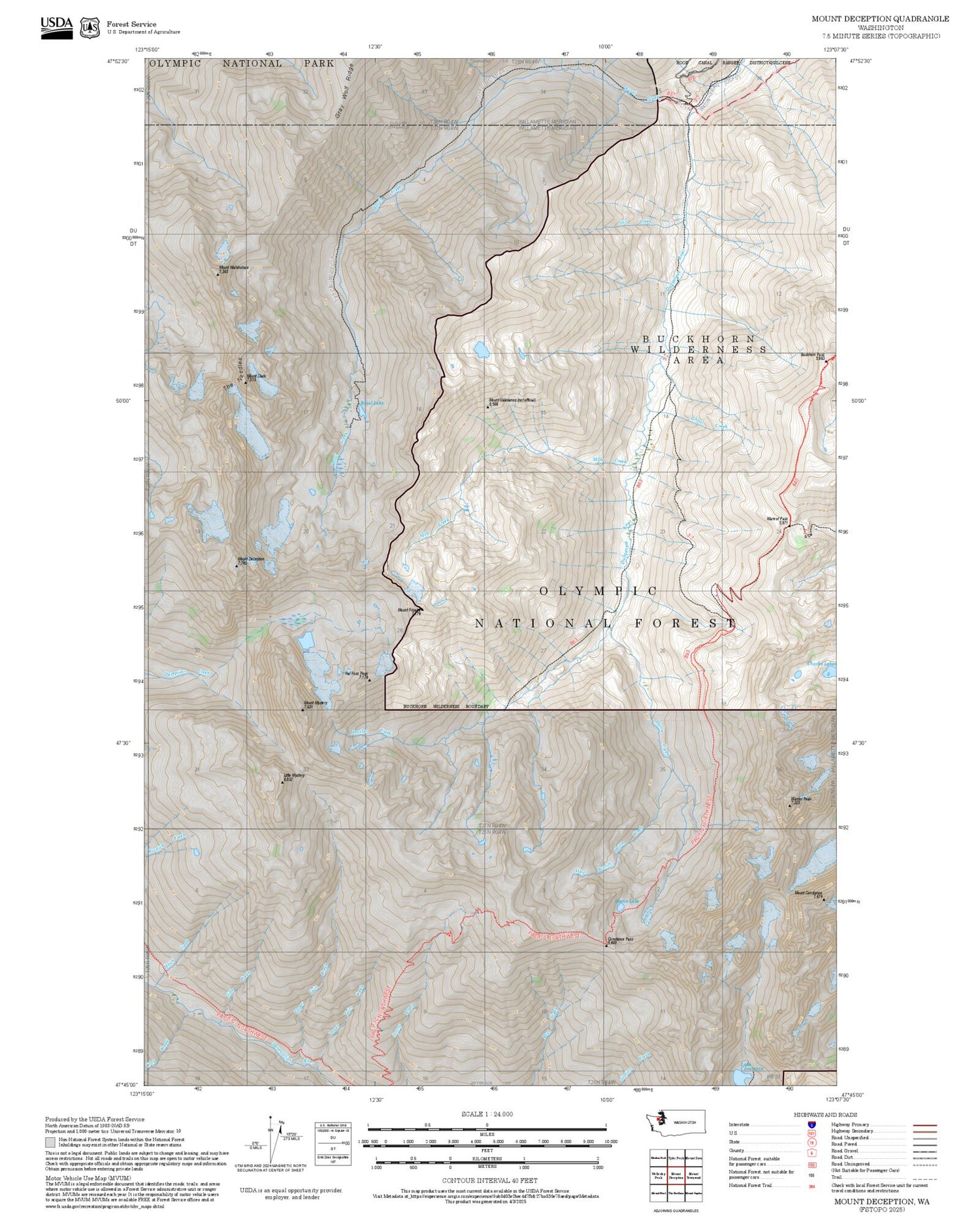 2025 Forest Service Topo Map of Mount Deception Washington