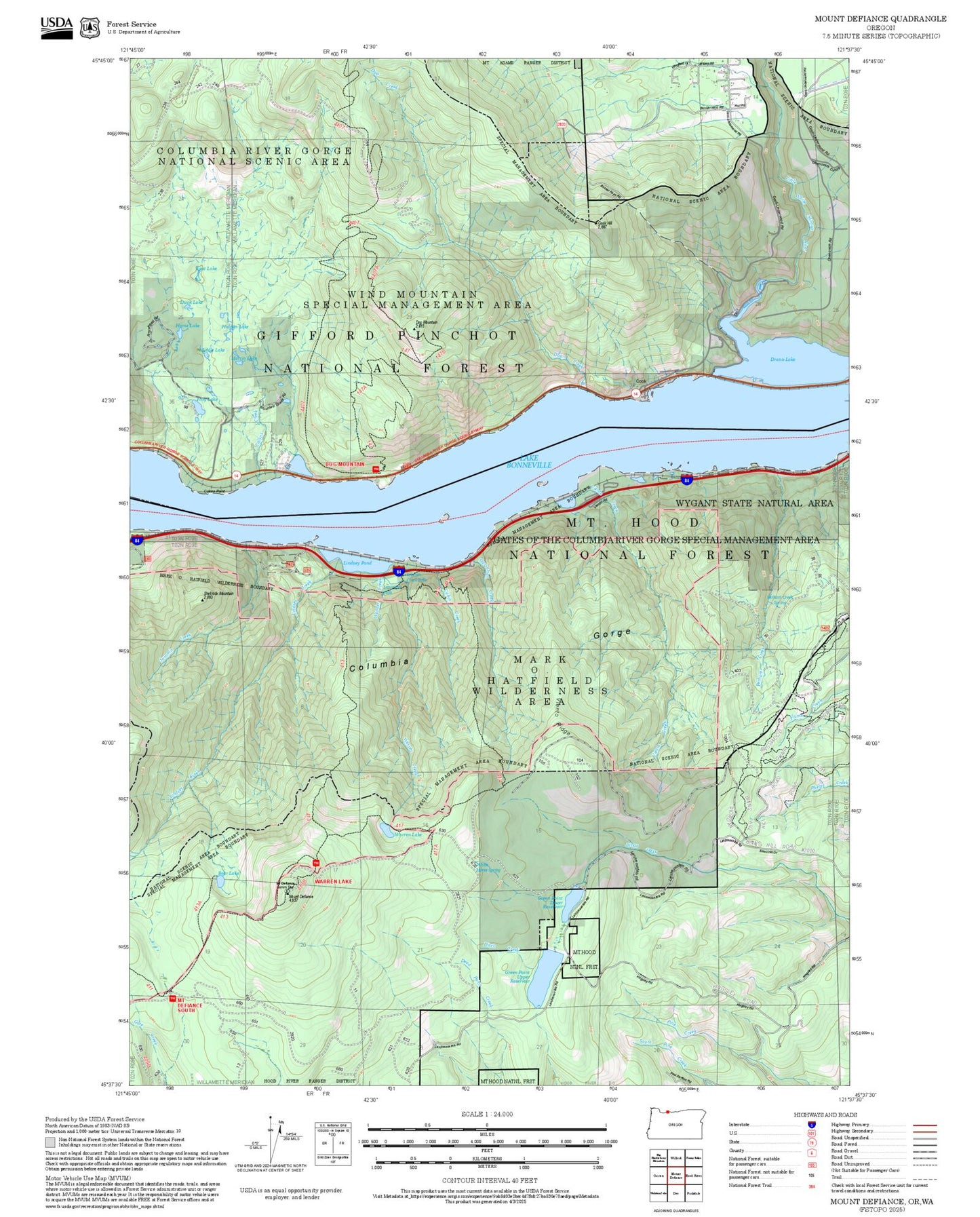 2025 Forest Service Topo Map of Mount Defiance Oregon