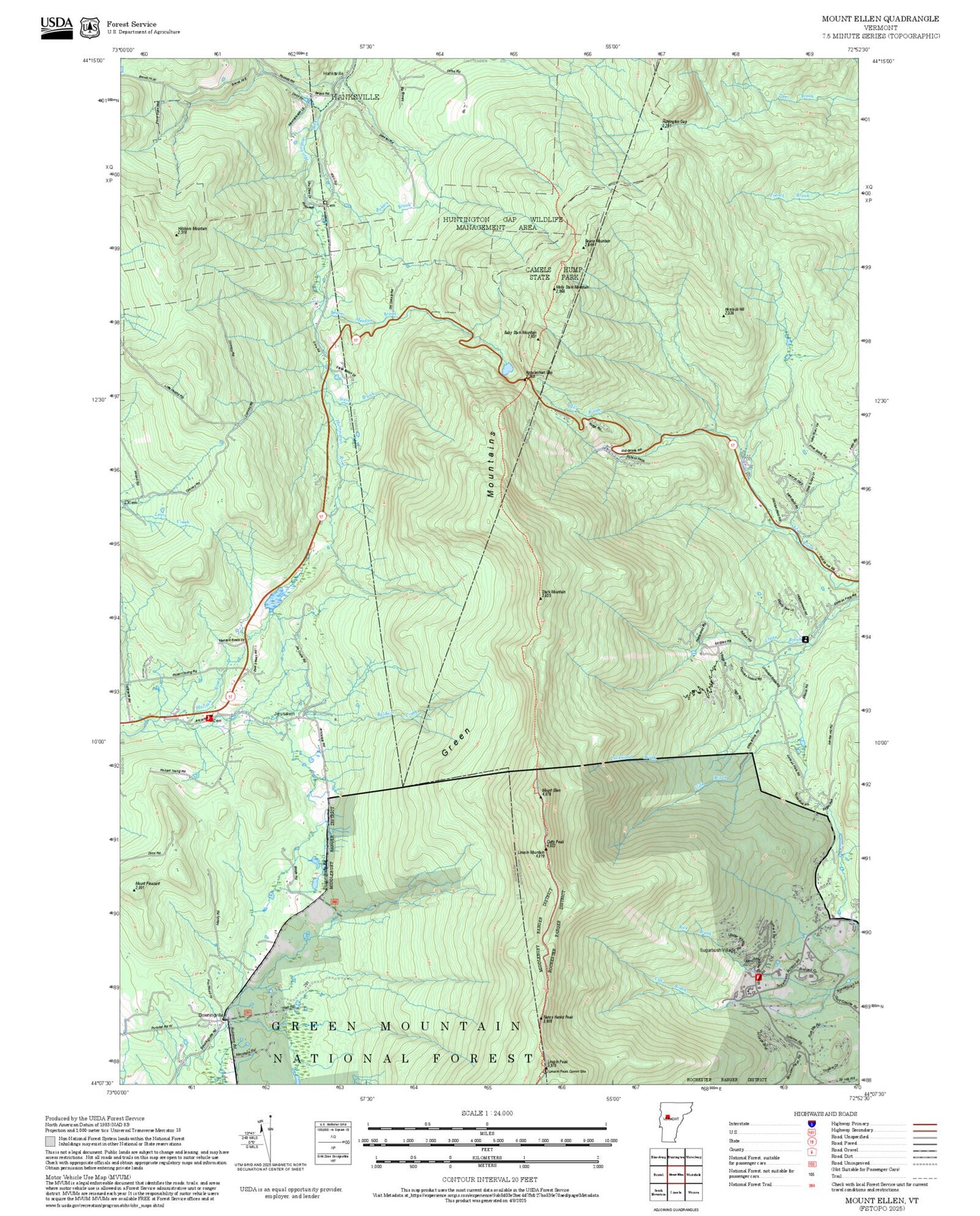 2025 Forest Service Topo Map of Mount Ellen Vermont