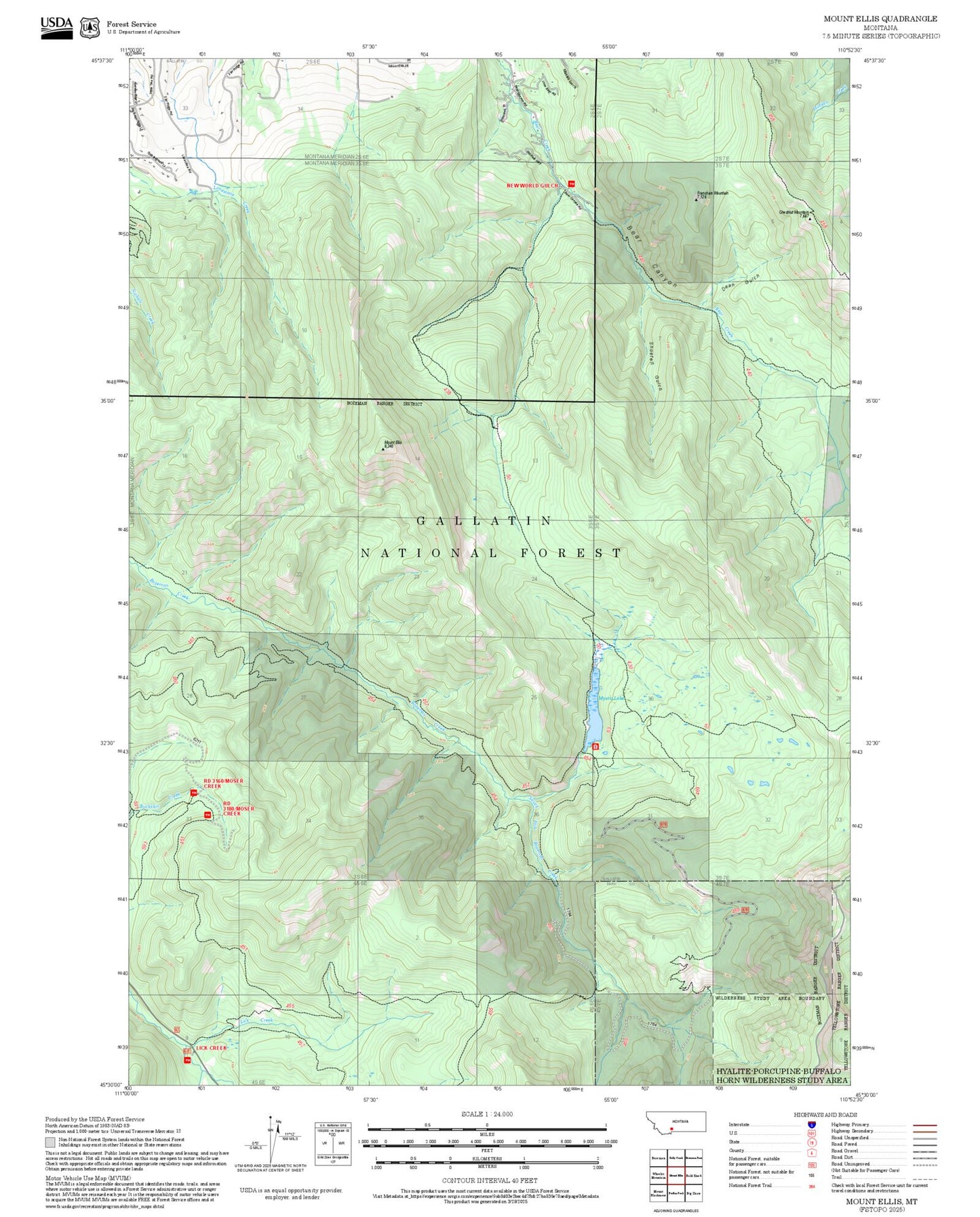 2025 Forest Service Topo Map of Mount Ellis Montana