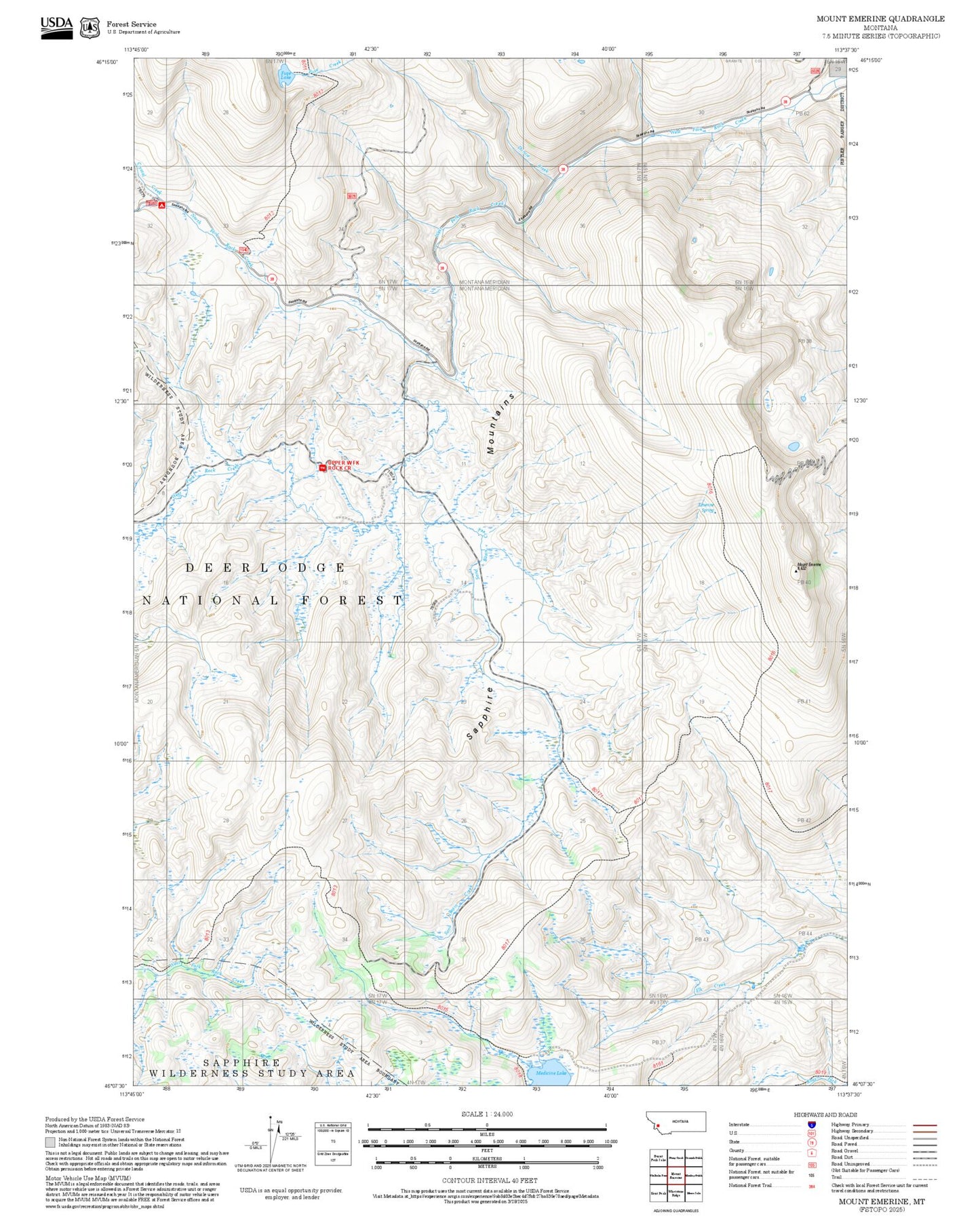2025 Forest Service Topo Map of Mount Emerine Montana