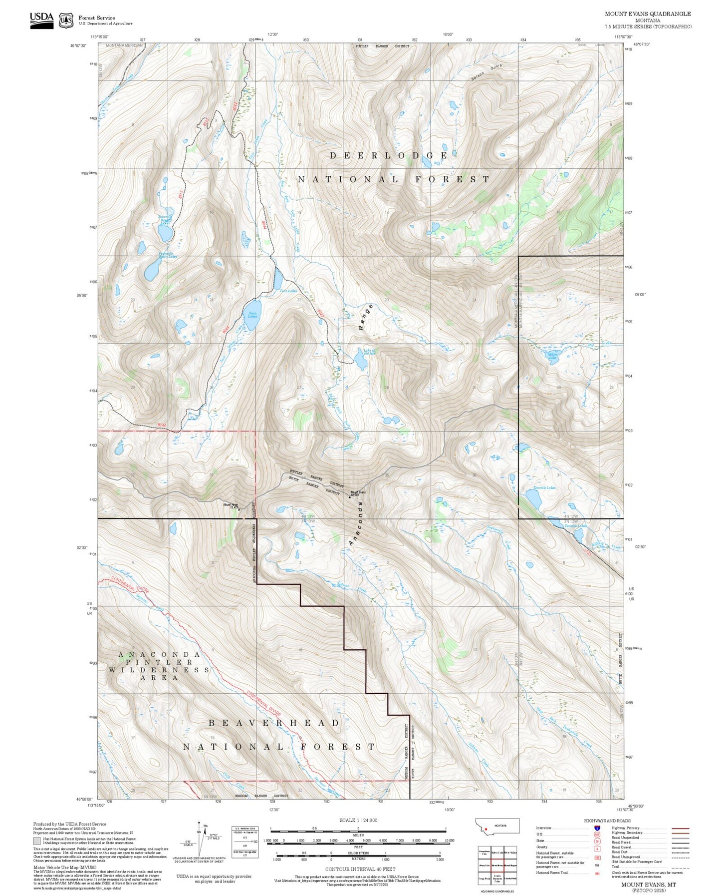 2025 Forest Service Topo Map of Mount Evans Montana