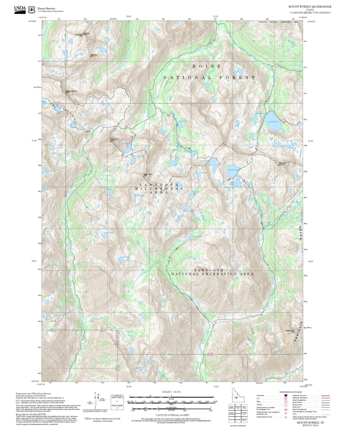 2025 Forest Service Topo Map of Mount Everly Idaho