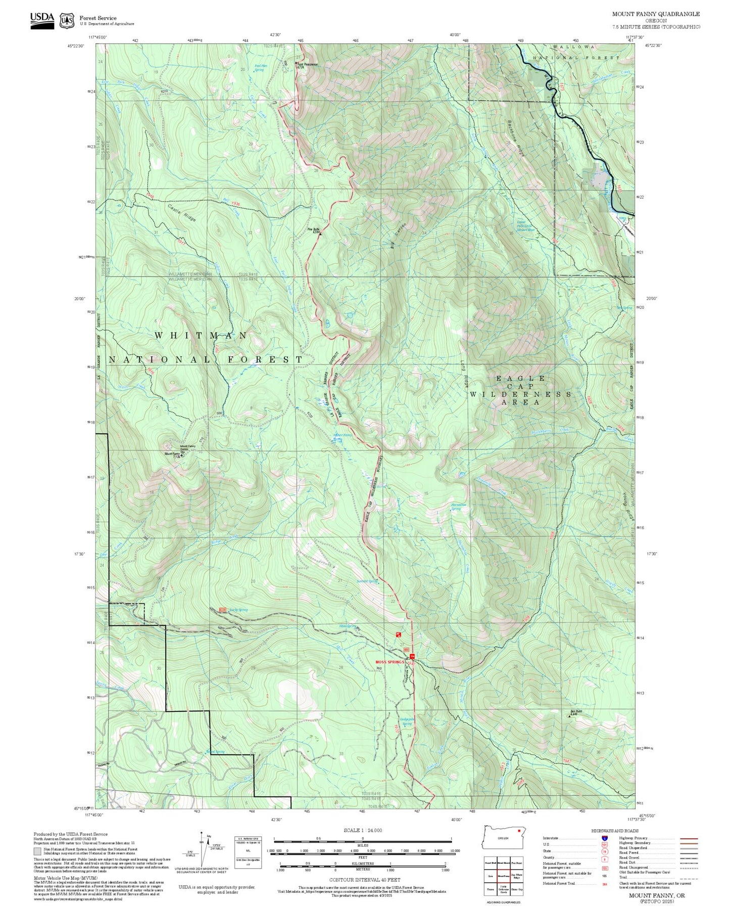 2025 Forest Service Topo Map of Mount Fanny Oregon