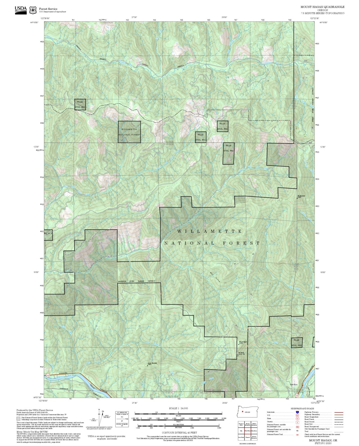 2025 Forest Service Topo Map of Mount Hagan Oregon
