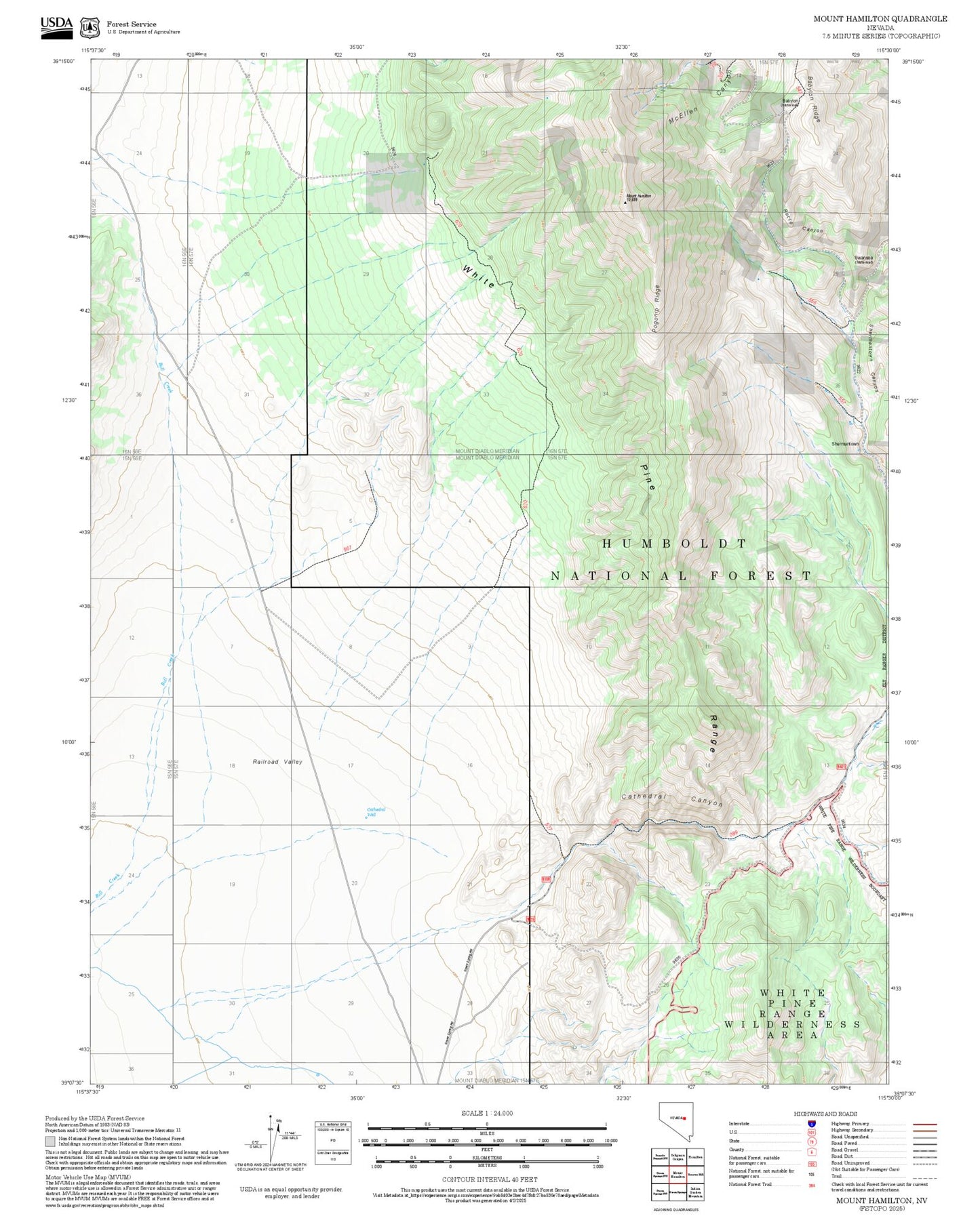 2025 Forest Service Topo Map of Mount Hamilton Nevada