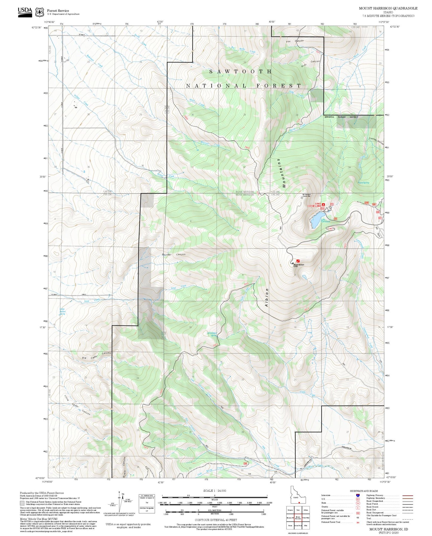 2025 Forest Service Topo Map of Mount Harrison Idaho