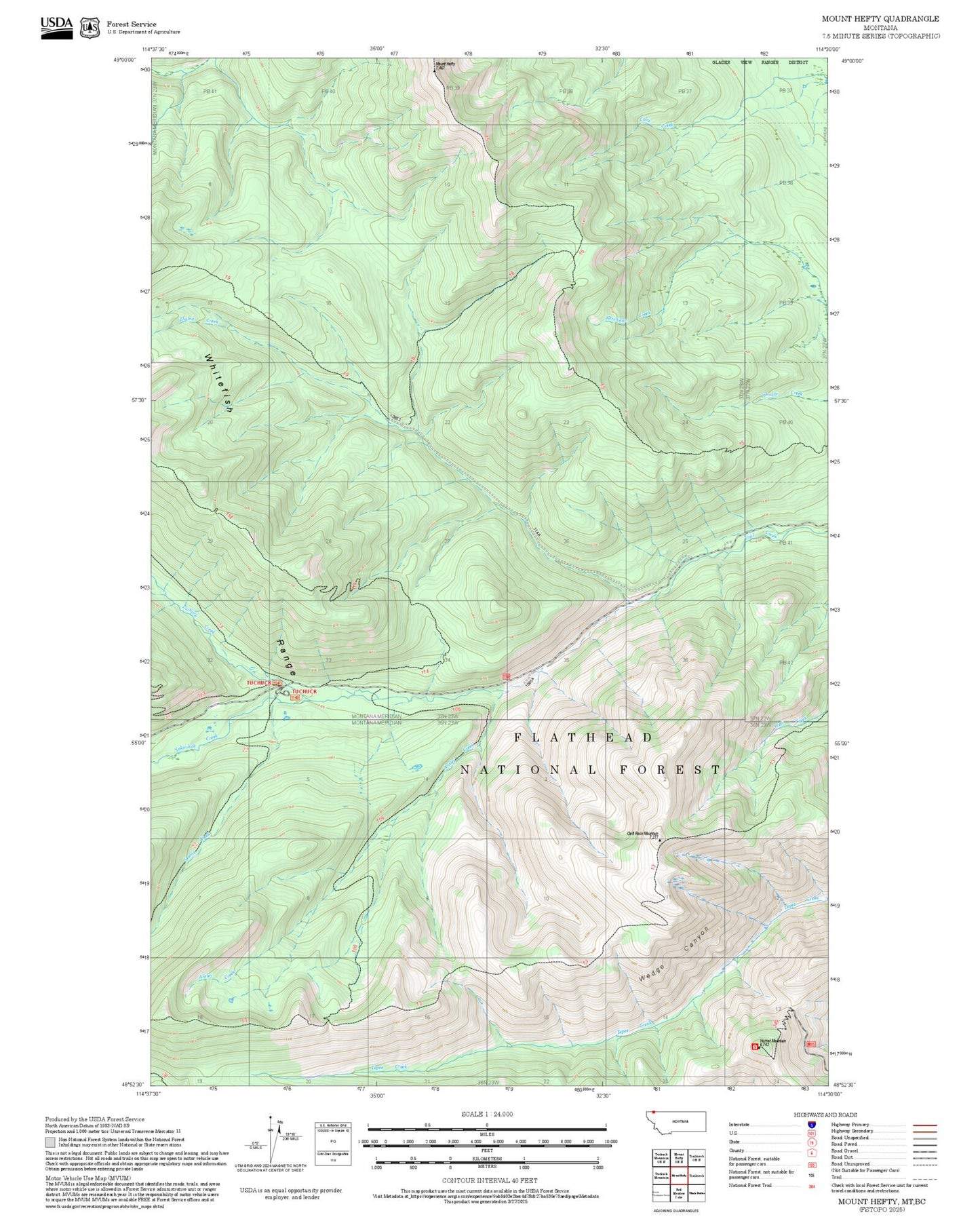 2025 Forest Service Topo Map of Mount Hefty Montana