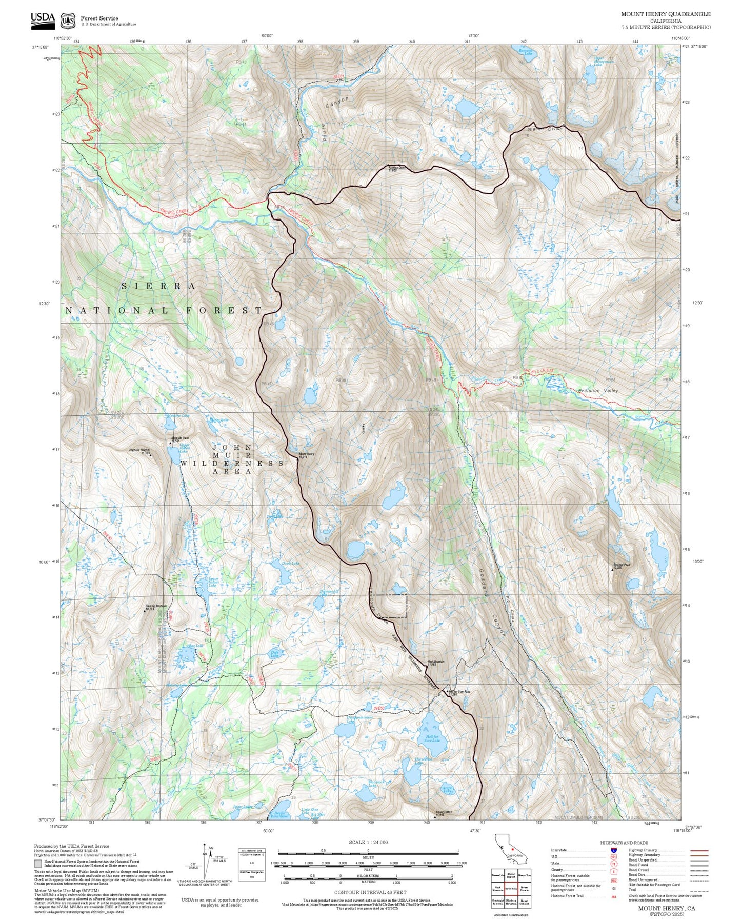 2025 Forest Service Topo Map of Mount Henry California
