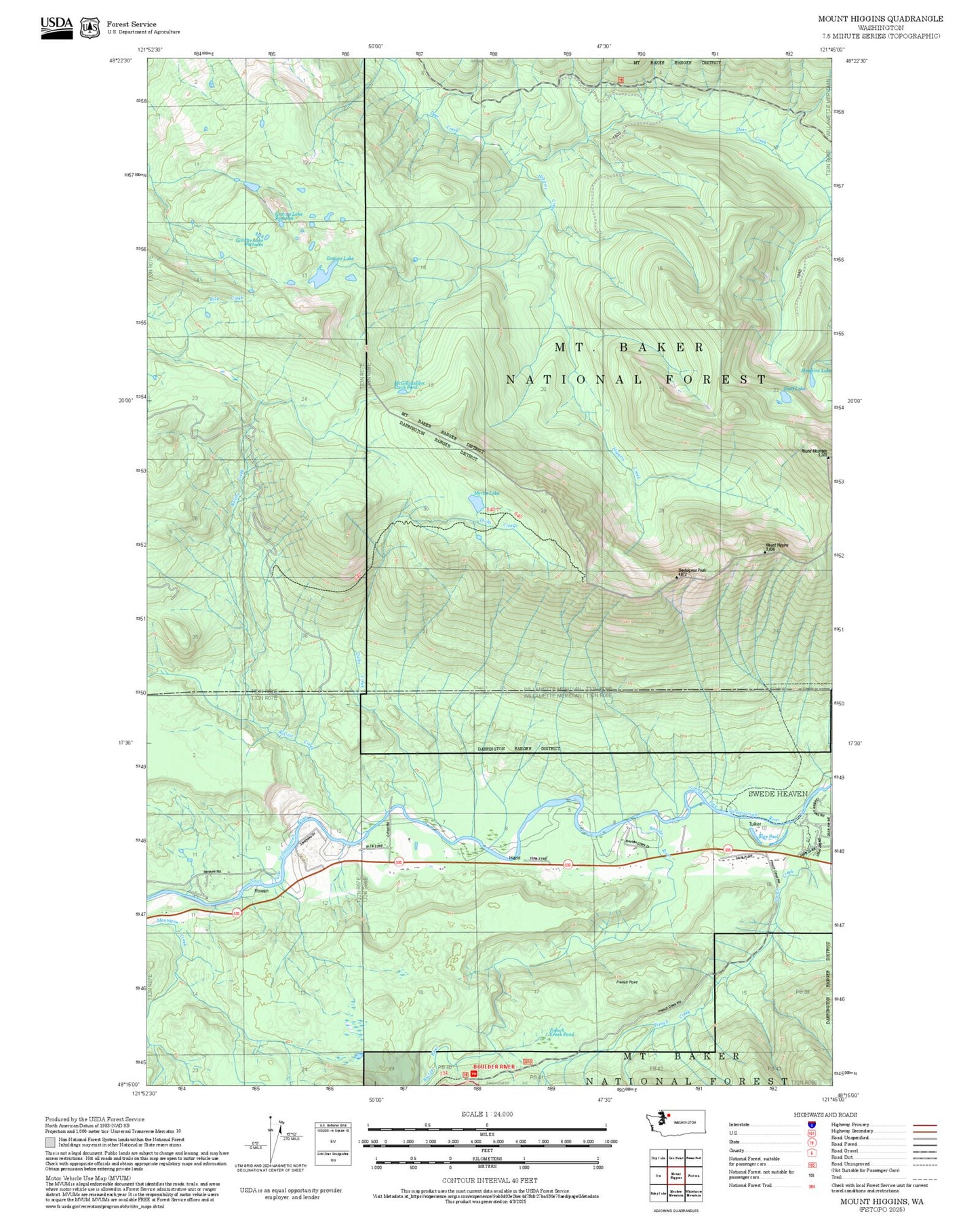 2025 Forest Service Topo Map of Mount Higgins Washington