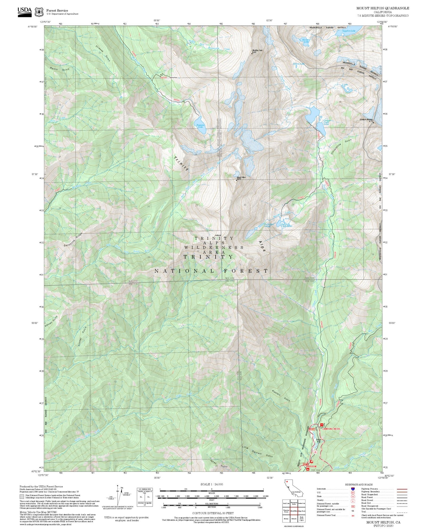 2025 Forest Service Topo Map of Mount Hilton California