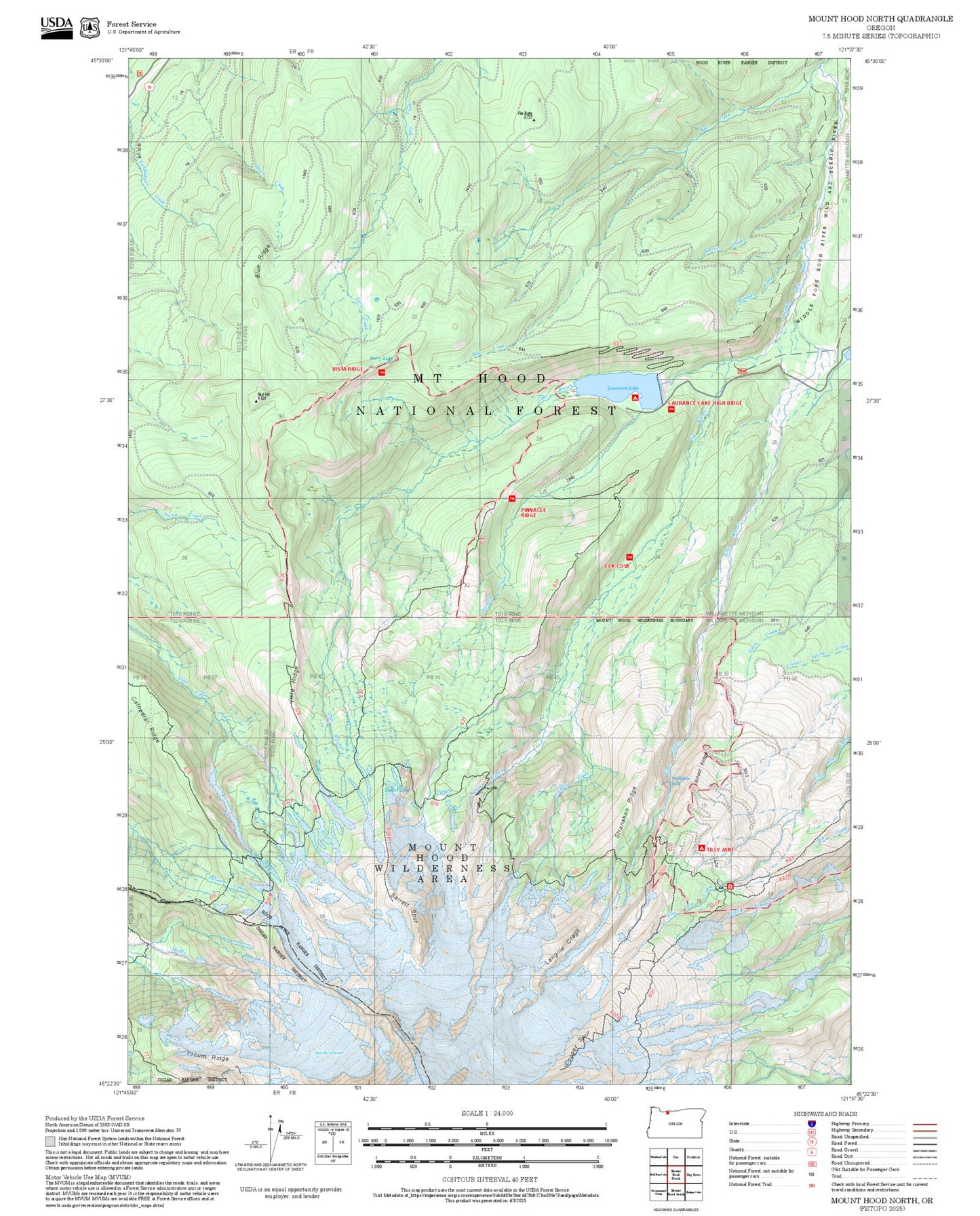 2025 Forest Service Topo Map of Mount Hood North Oregon