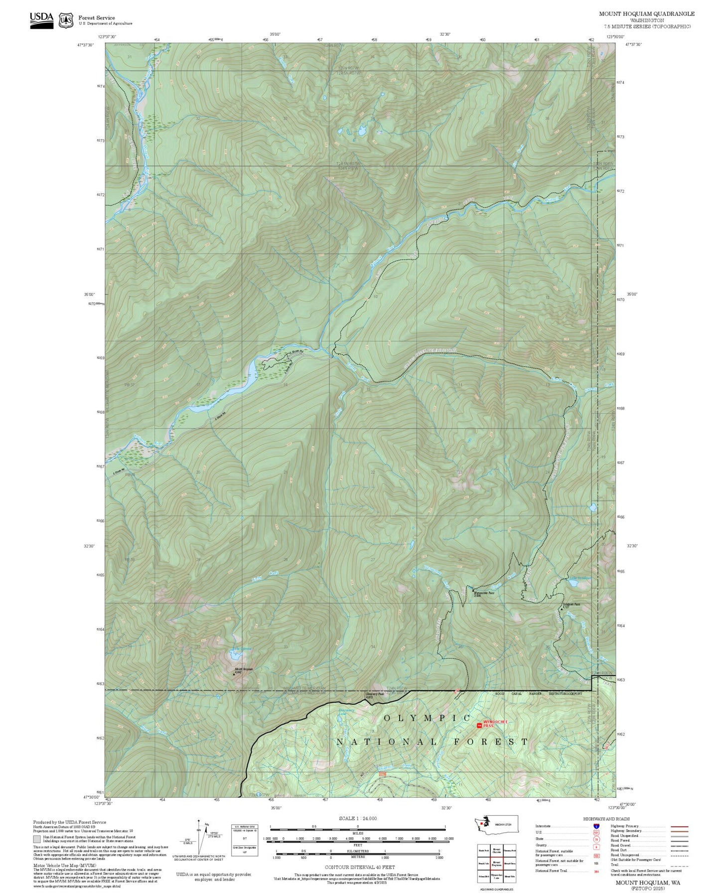 2025 Forest Service Topo Map of Mount Hoquiam Washington