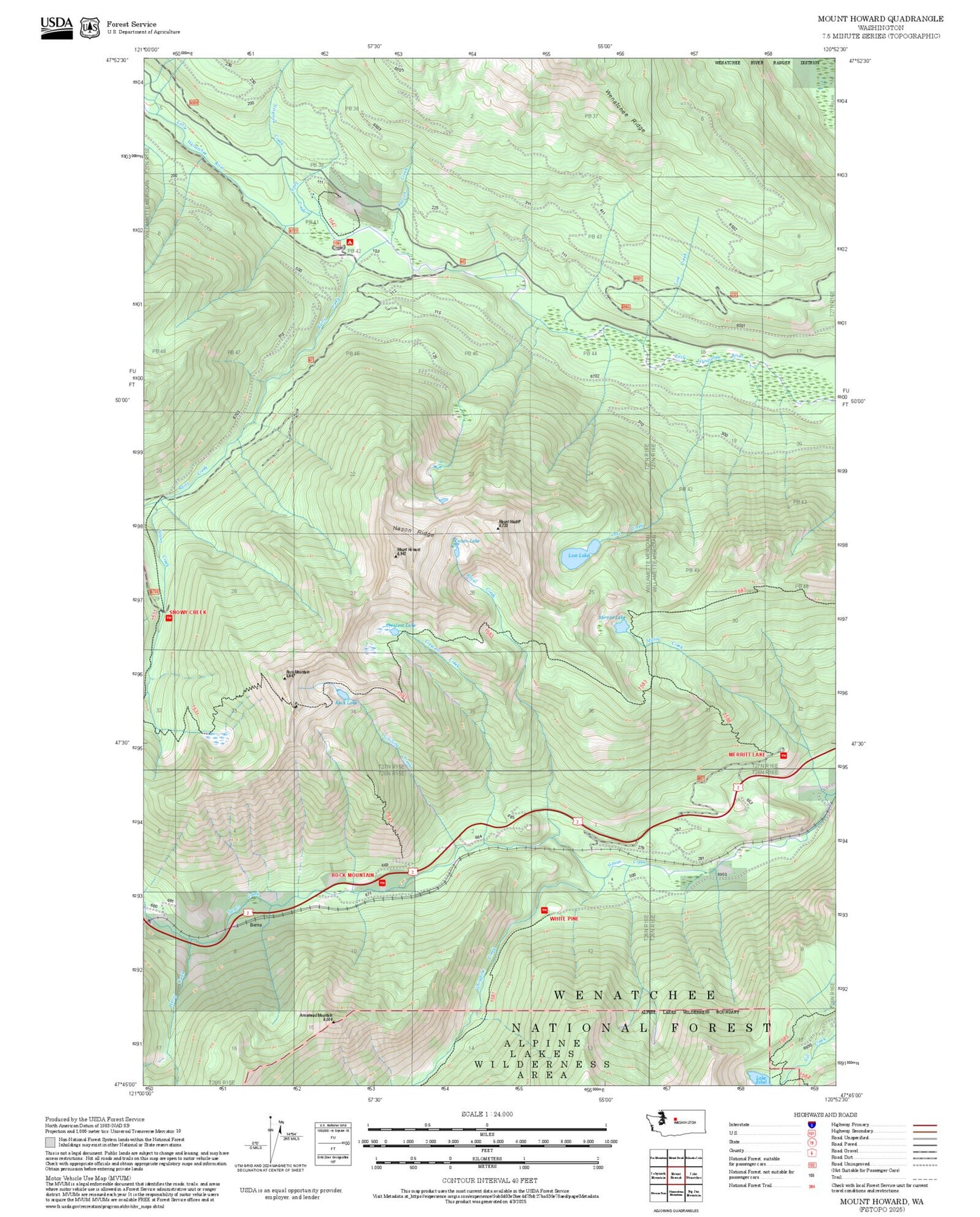 2025 Forest Service Topo Map of Mount Howard Washington
