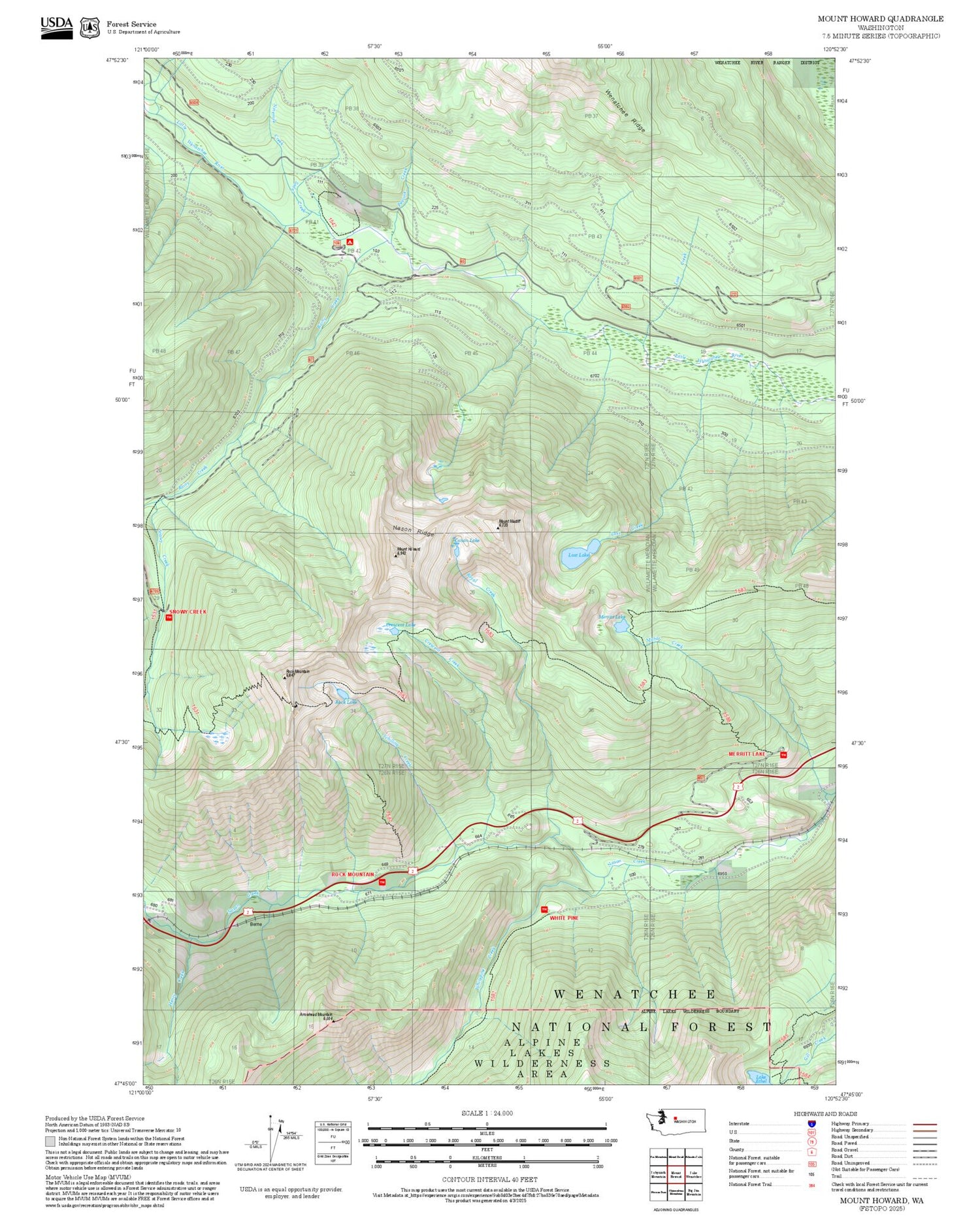 2025 Forest Service Topo Map of Mount Howard Washington