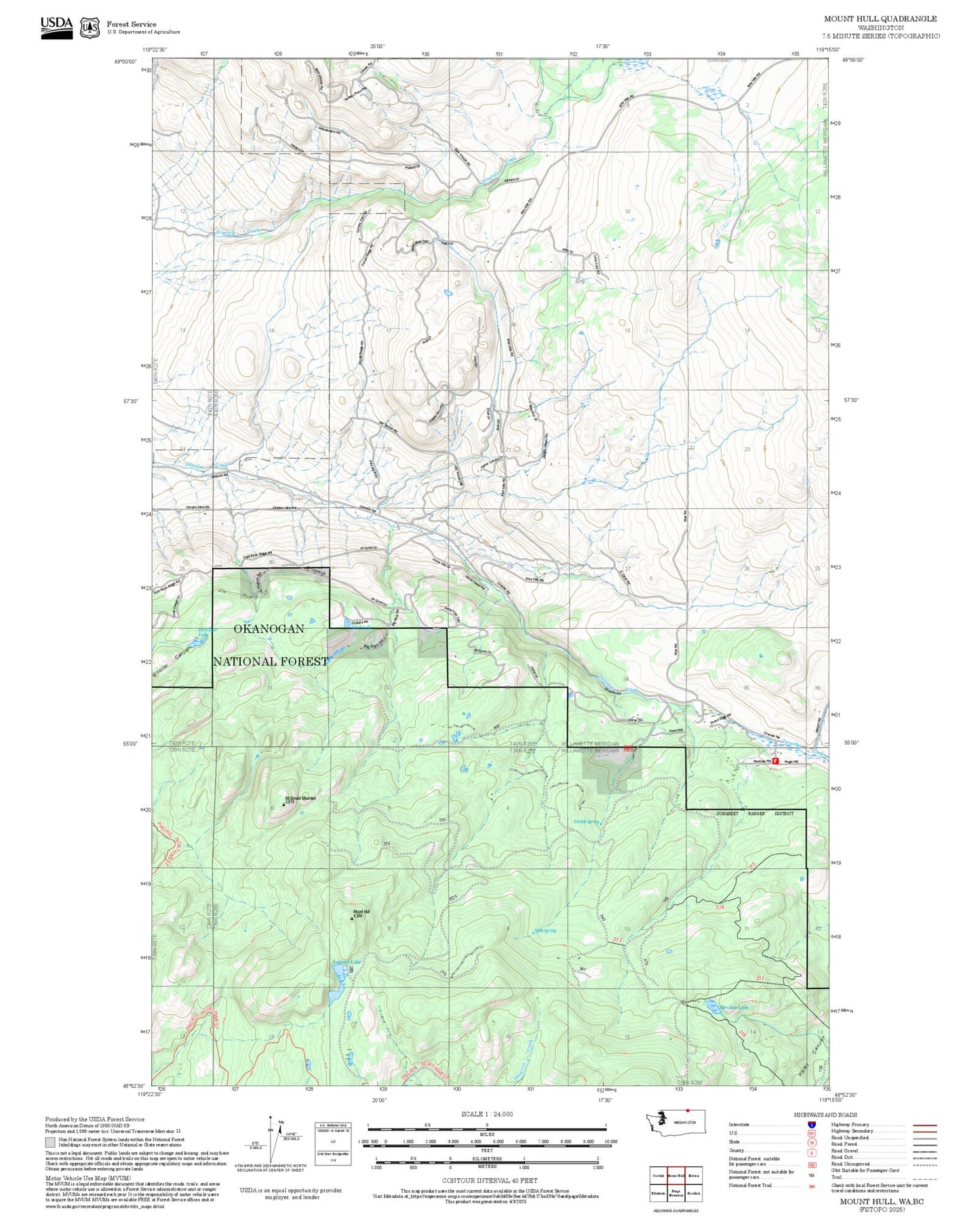 2025 Forest Service Topo Map of Mount Hull Washington