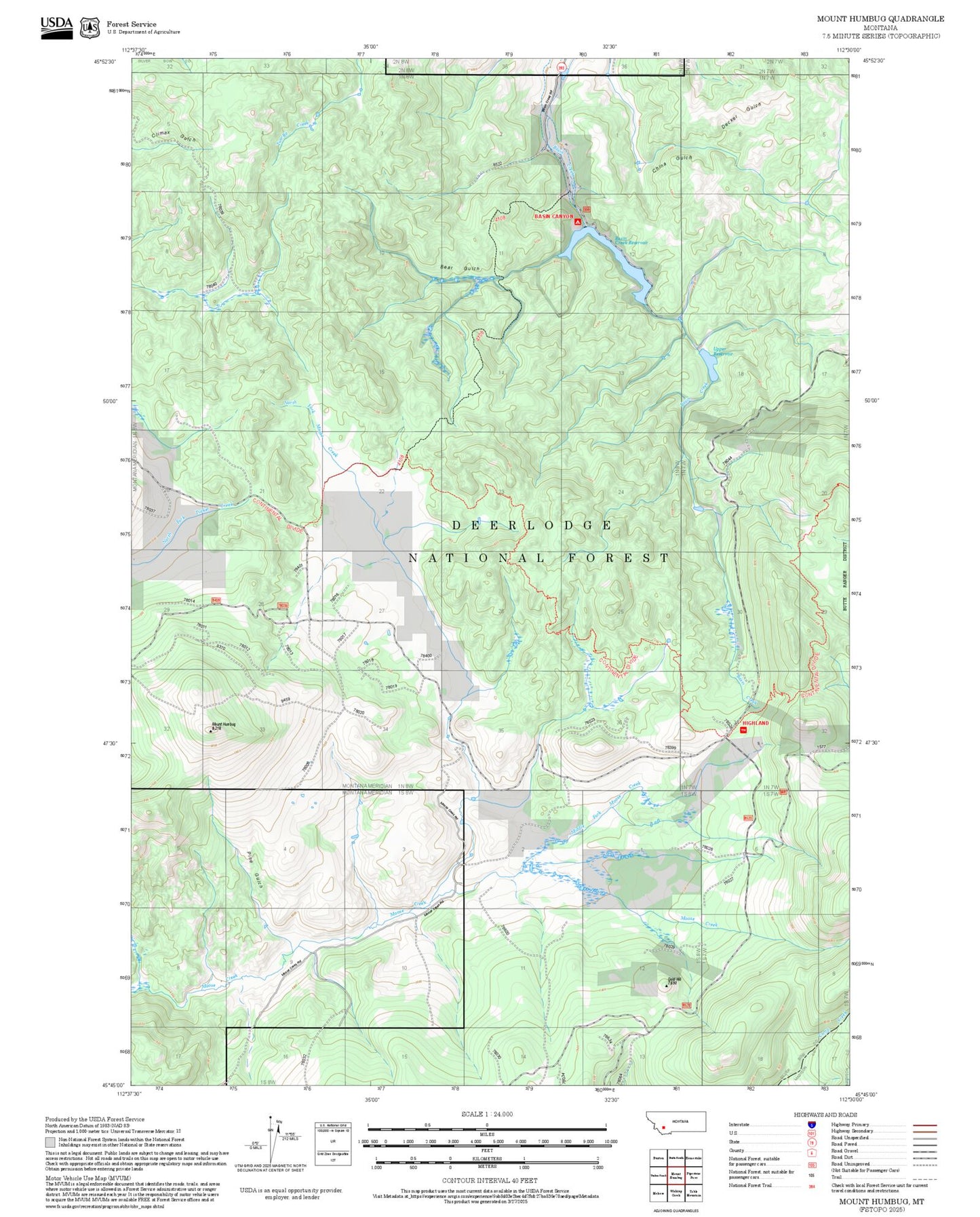 2025 Forest Service Topo Map of Mount Humbug Montana