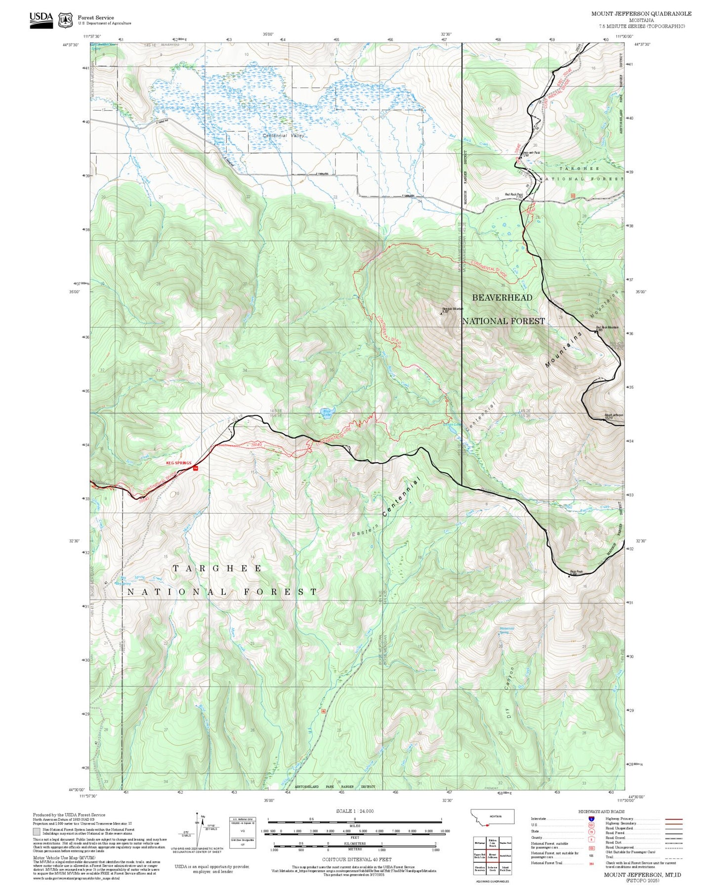 2025 Forest Service Topo Map of Mount Jefferson Montana