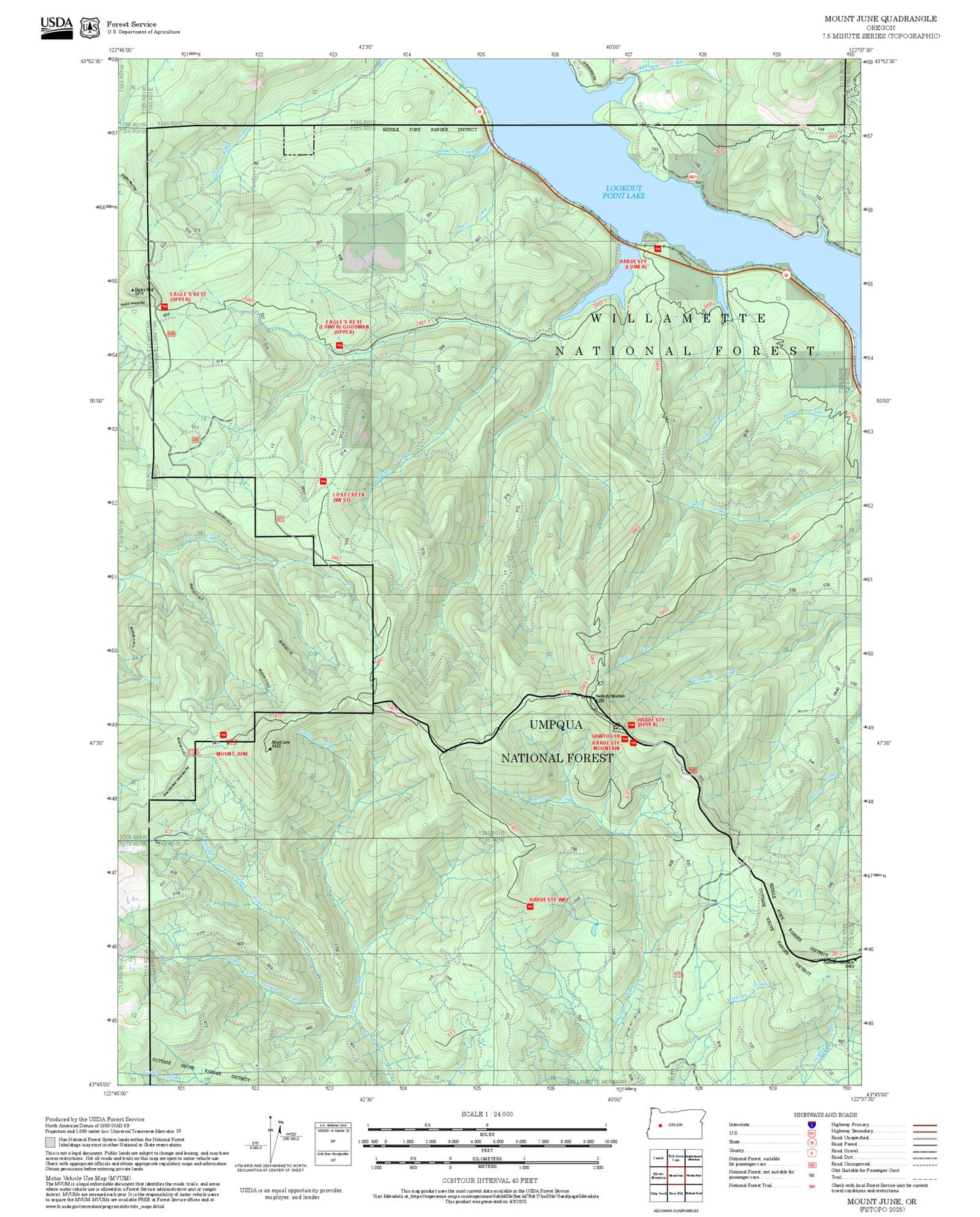 2025 Forest Service Topo Map of Mount June Oregon