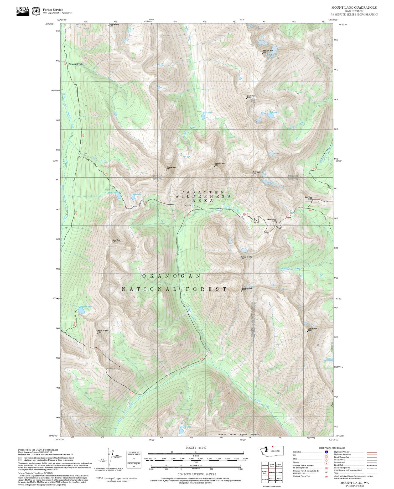 2025 Forest Service Topo Map of Mount Lago Washington
