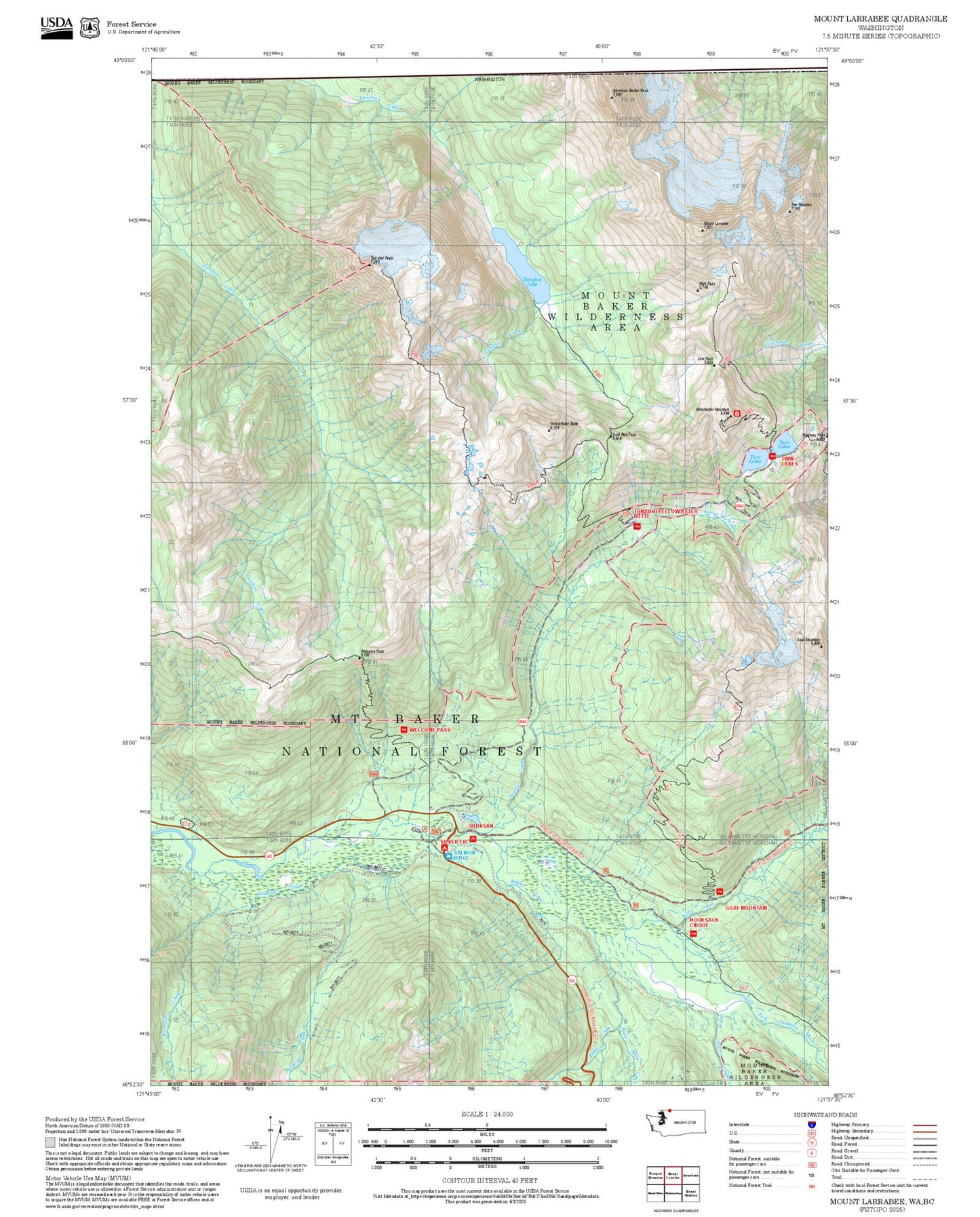 2025 Forest Service Topo Map of Mount Larrabee Washington