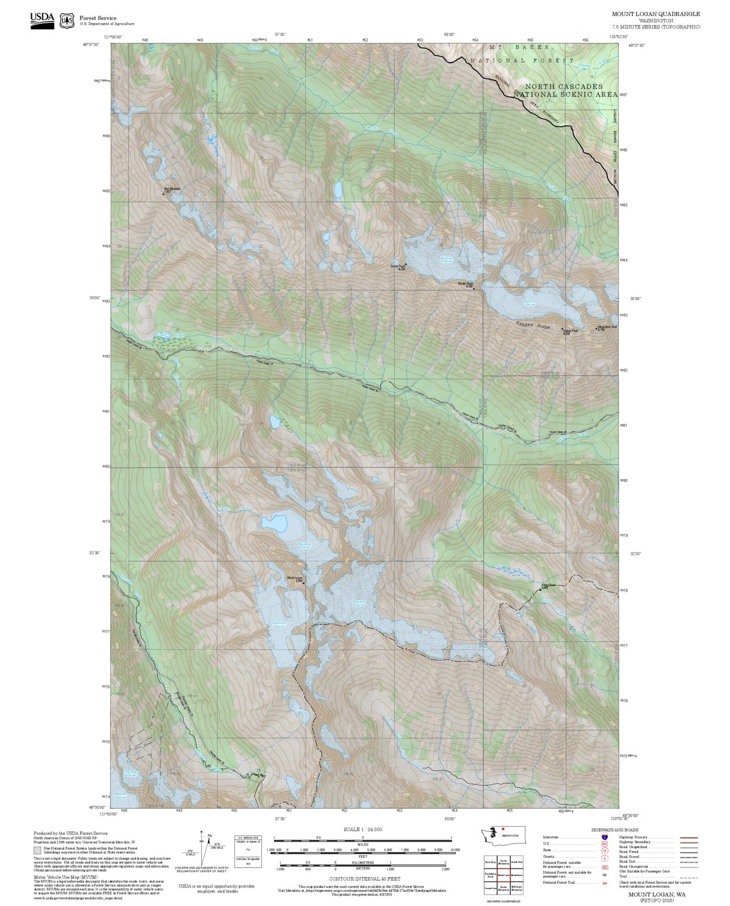 2025 Forest Service Topo Map of Mount Logan Washington