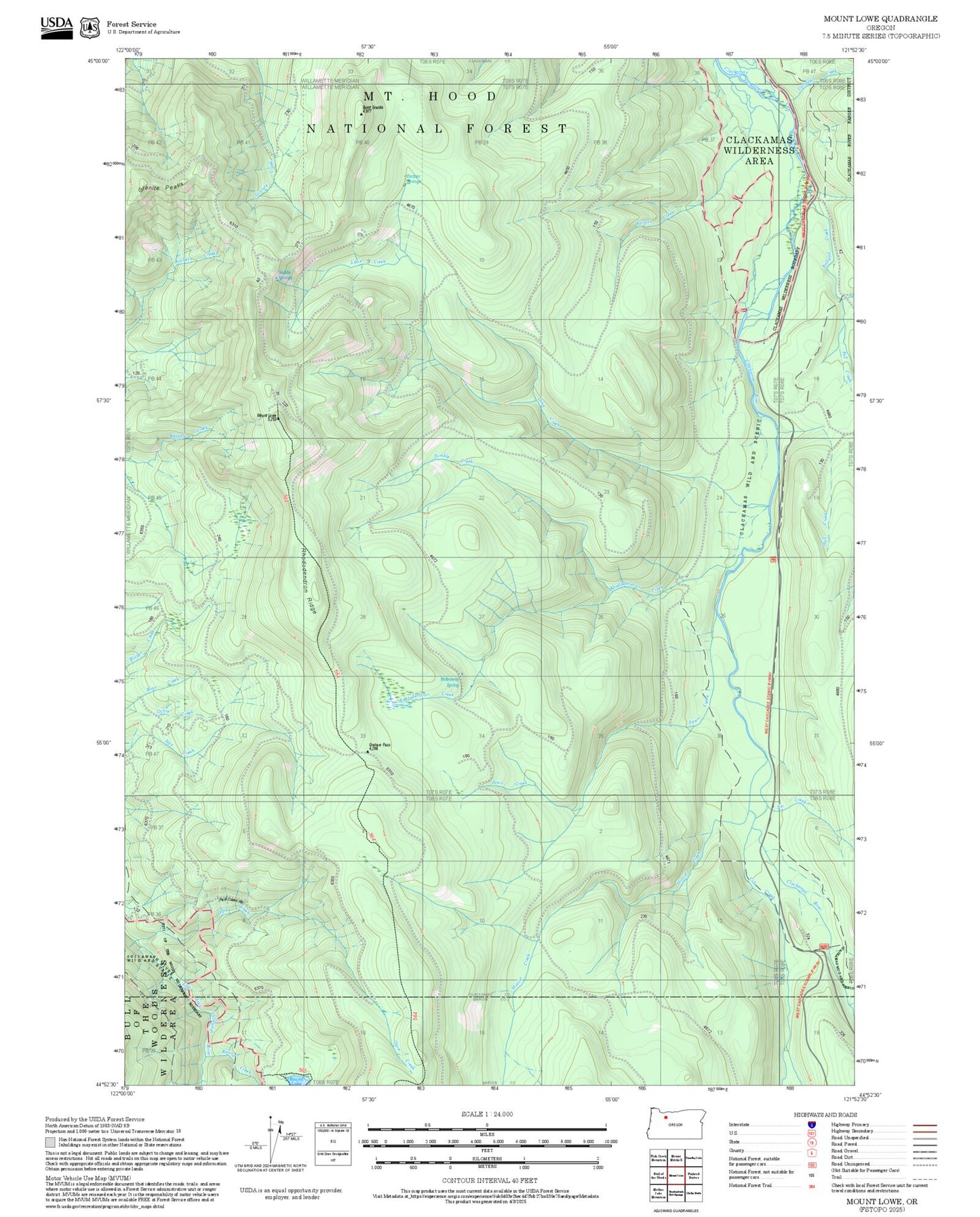2025 Forest Service Topo Map of Mount Lowe Oregon