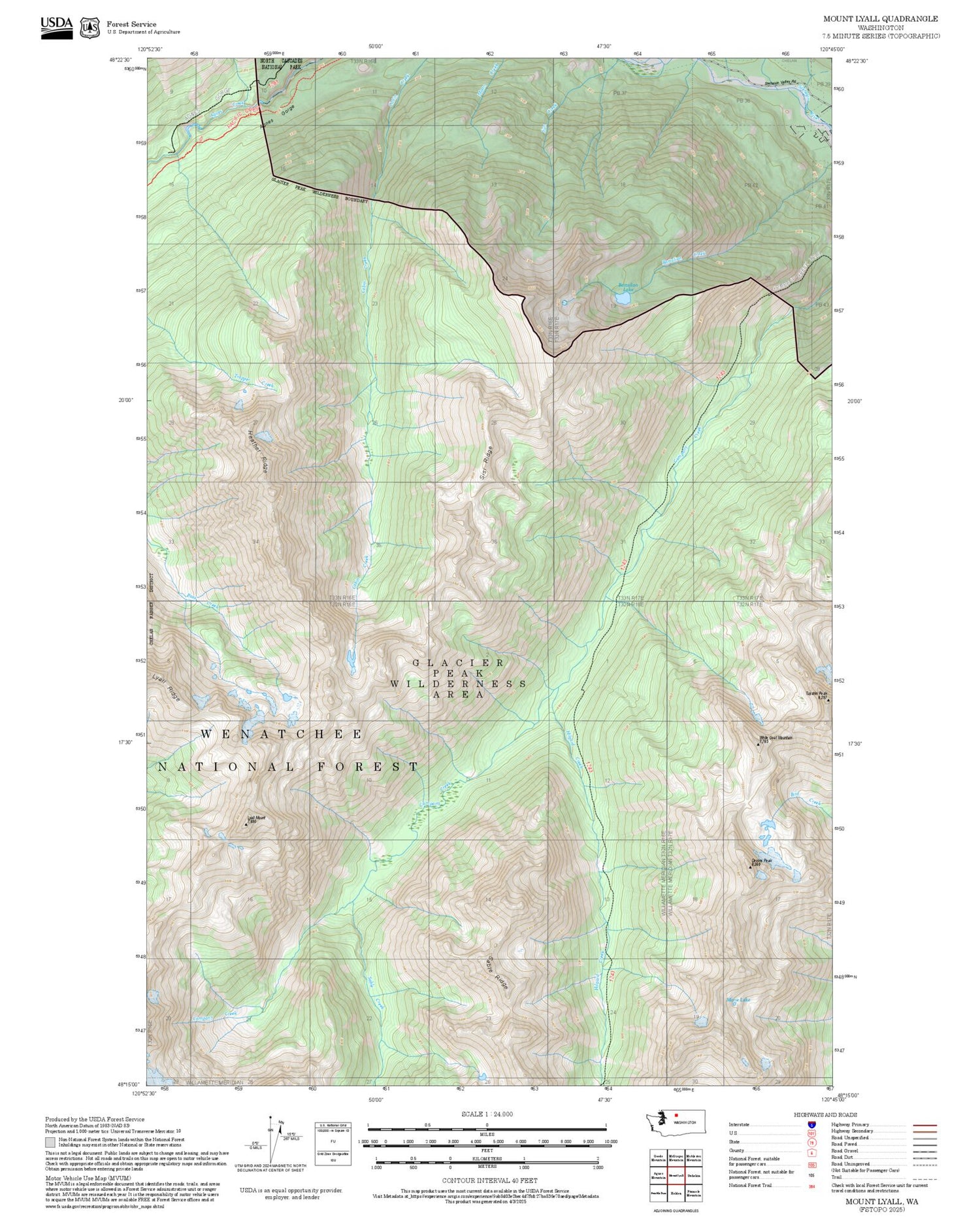 2025 Forest Service Topo Map of Mount Lyall Washington