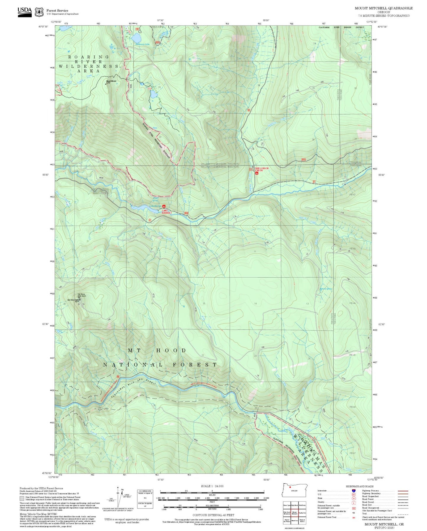2025 Forest Service Topo Map of Mount Mitchell Oregon