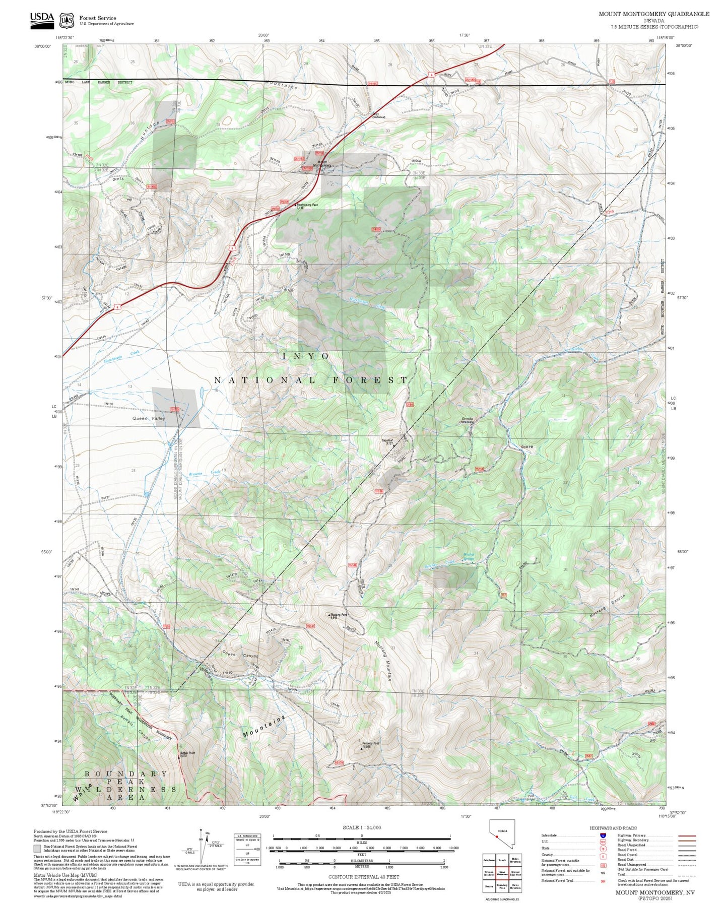 2025 Forest Service Topo Map of Mount Montgomery Nevada