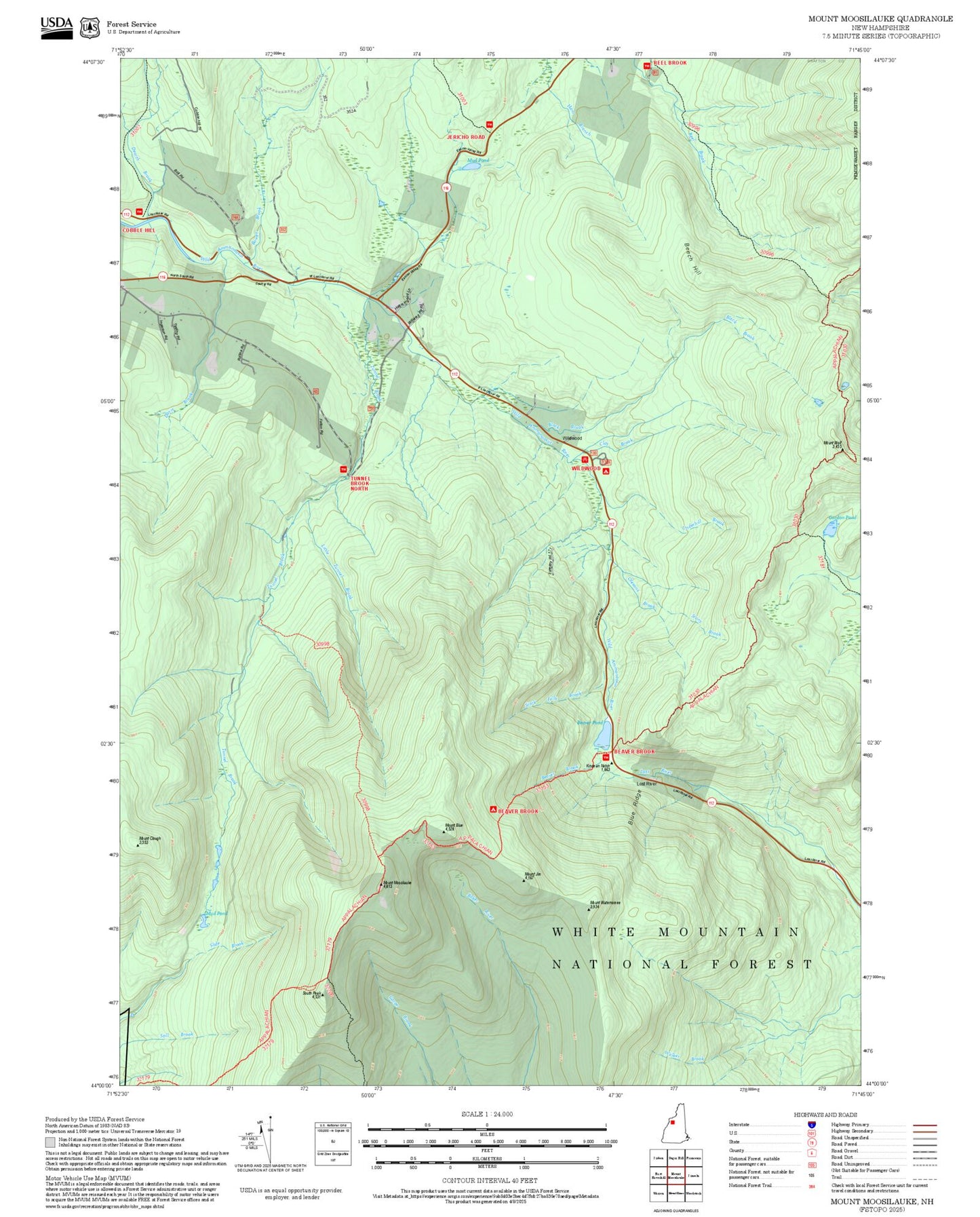 2025 Forest Service Topo Map of Mount Moosilauke New Hampshire