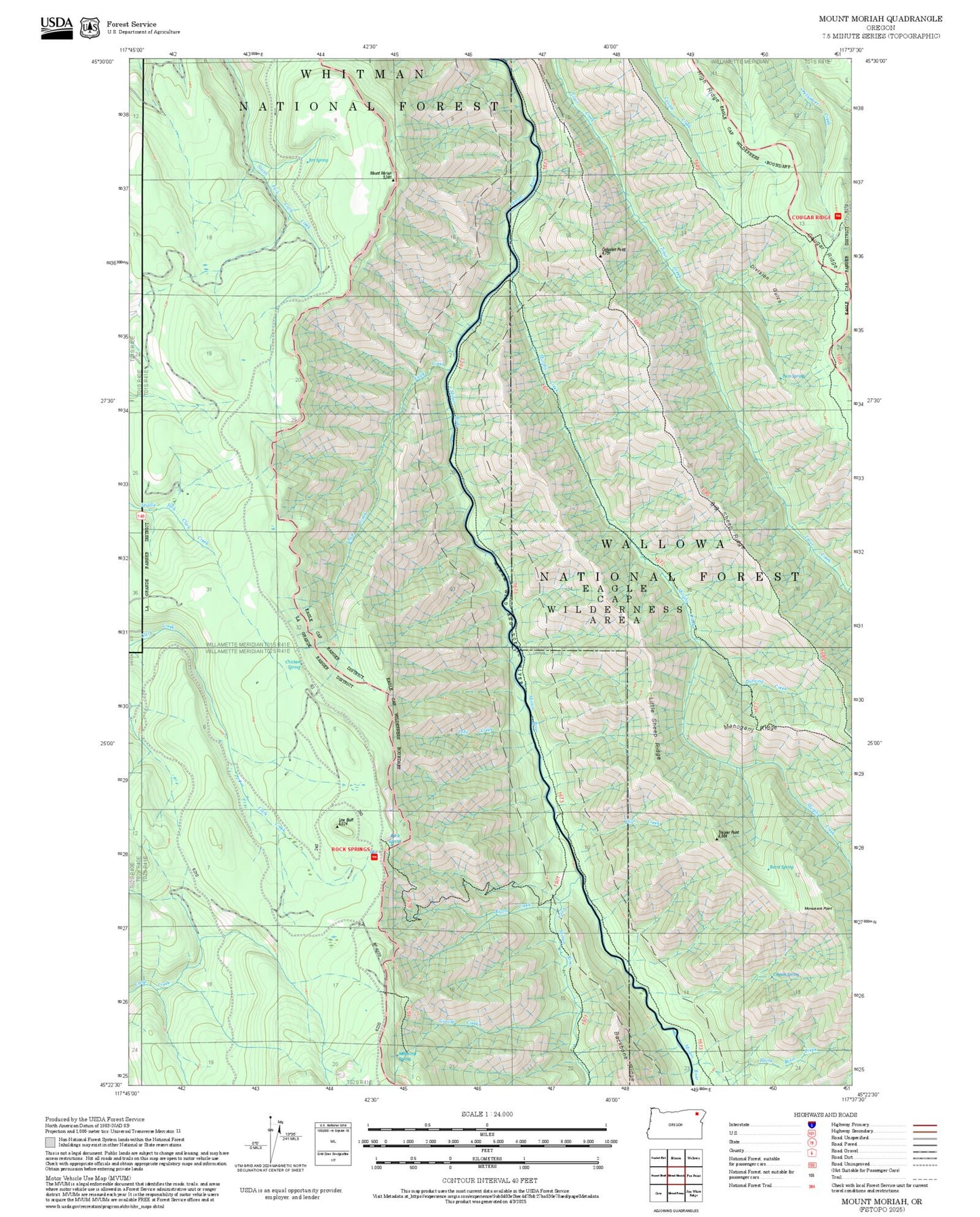 2025 Forest Service Topo Map of Mount Moriah Oregon