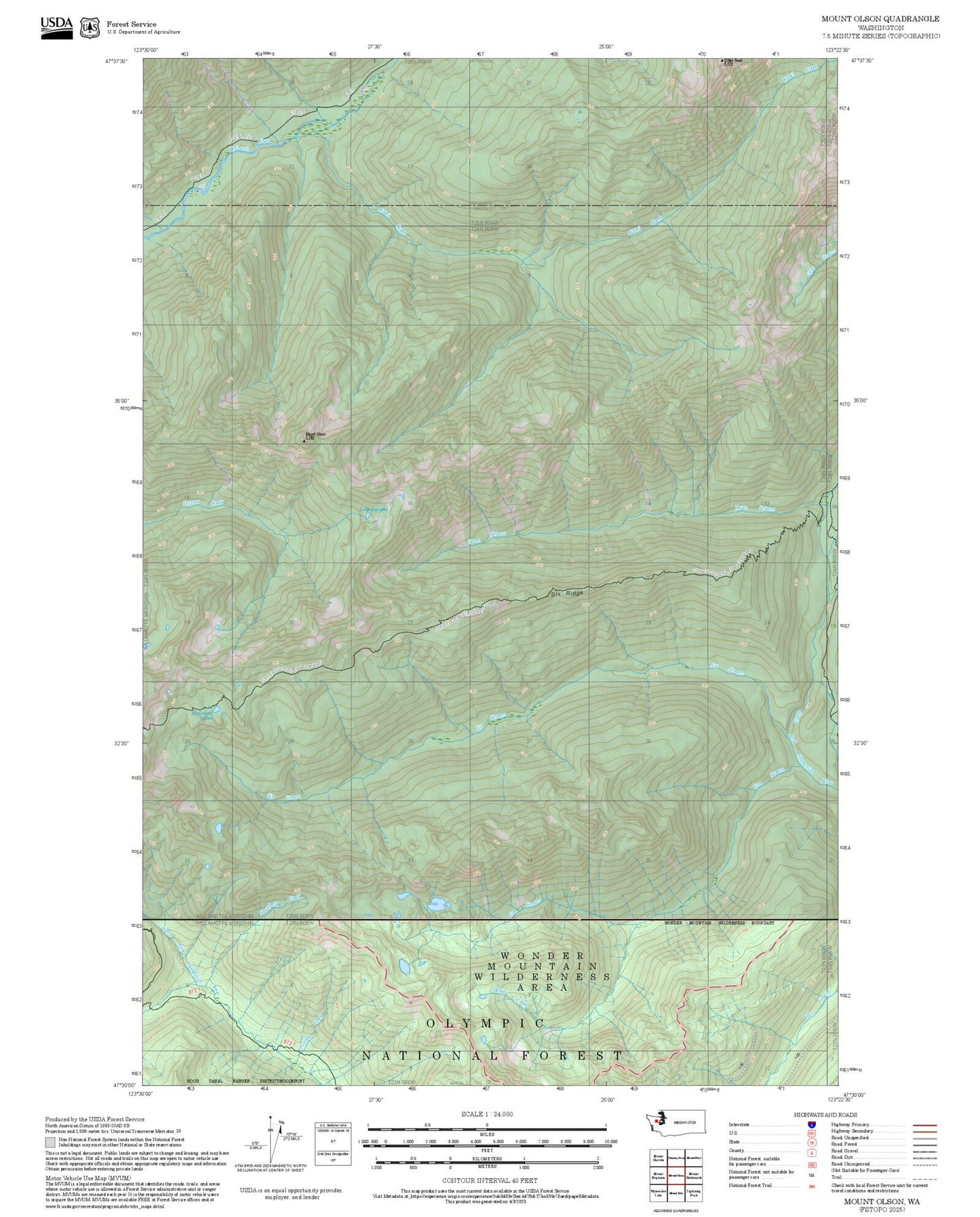 2025 Forest Service Topo Map of Mount Olson Washington