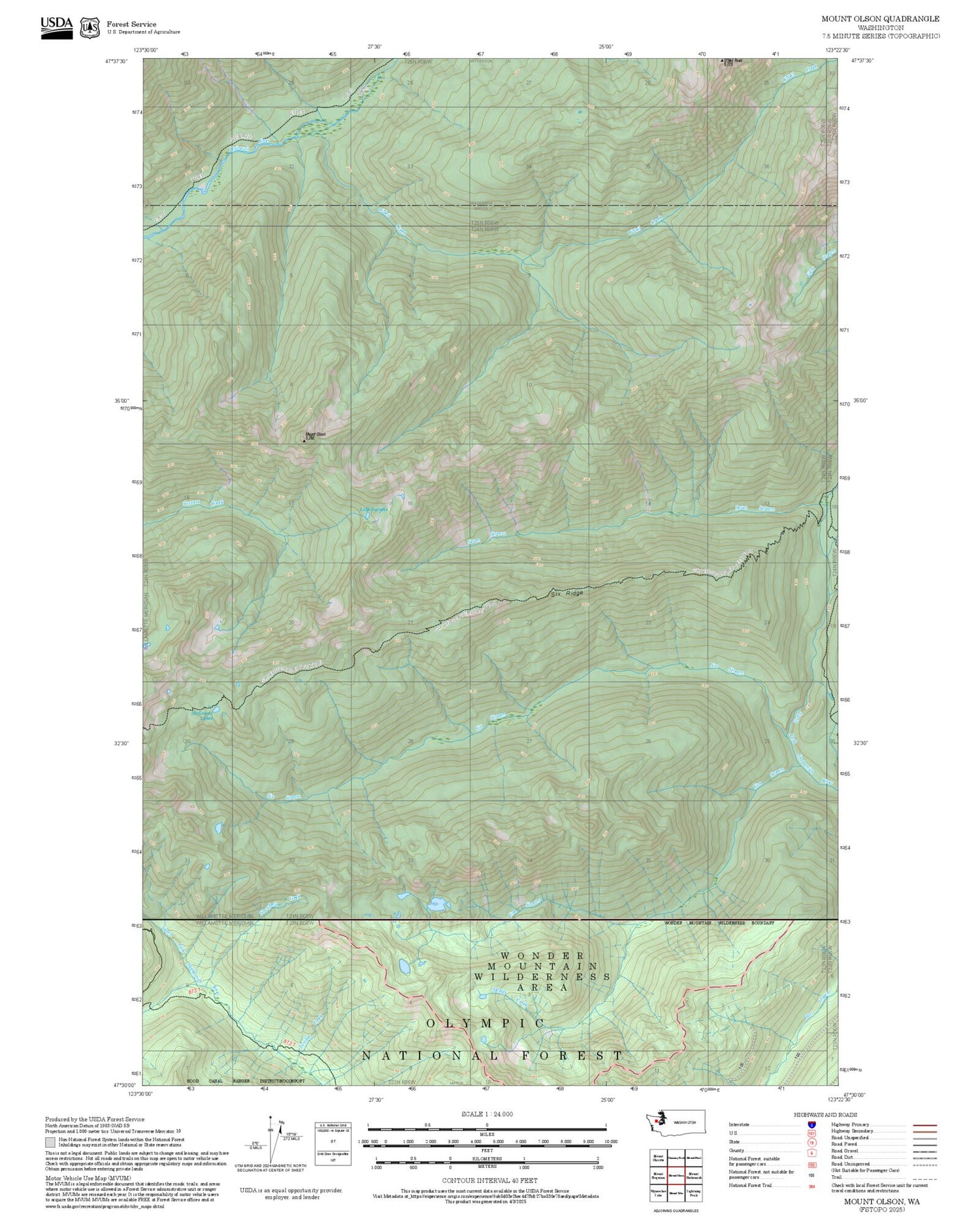 2025 Forest Service Topo Map of Mount Olson Washington