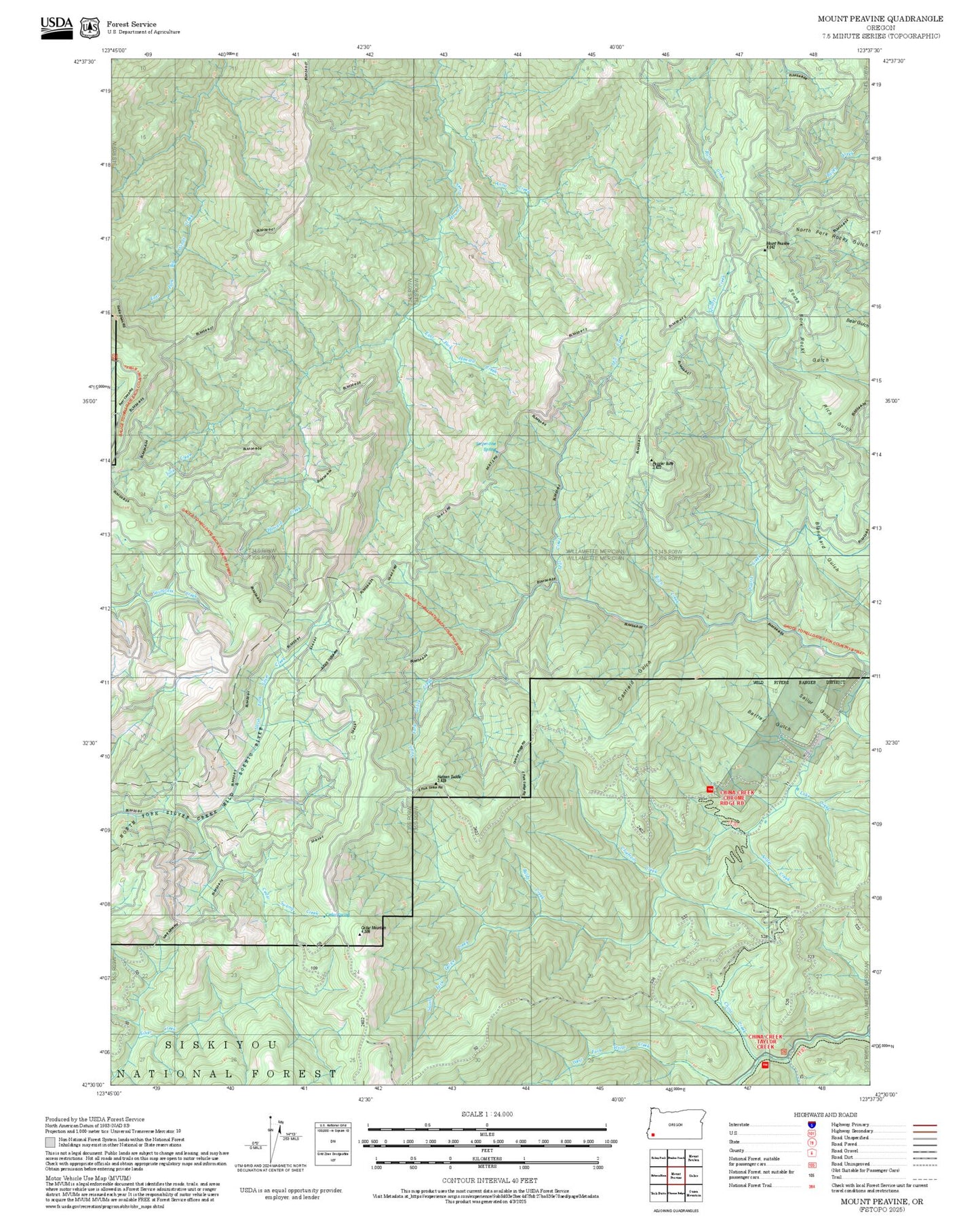 2025 Forest Service Topo Map of Mount Peavine Oregon
