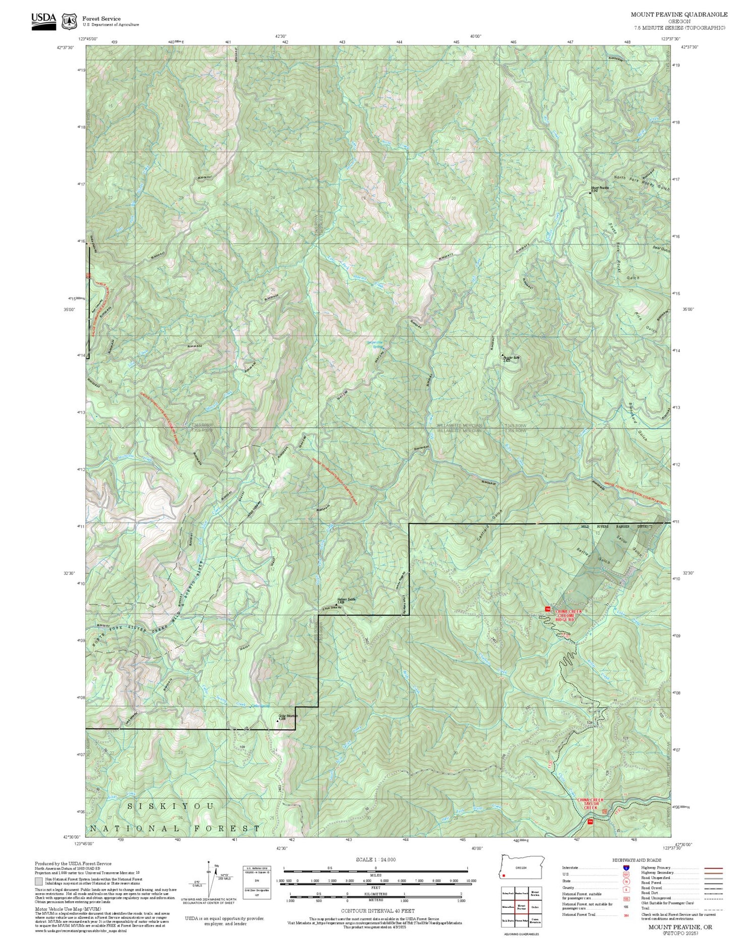 2025 Forest Service Topo Map of Mount Peavine Oregon