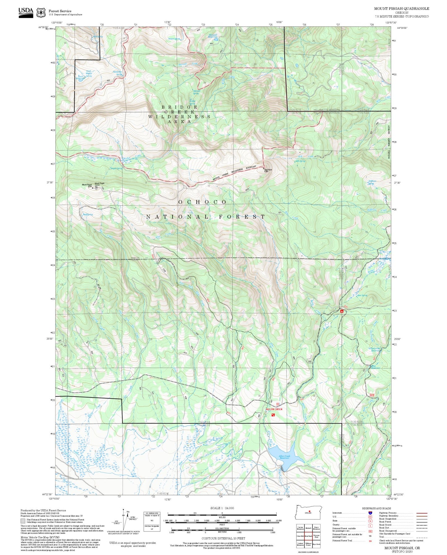 2025 Forest Service Topo Map of Mount Pisgah Oregon